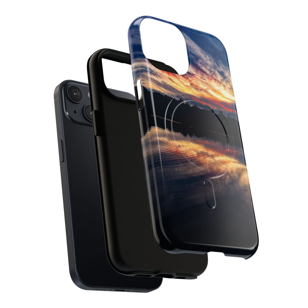 Sunset Lake Tough Magnetic Phone Case — Durable Magnetic Mount iPhone Case with Scenic Reflection Design