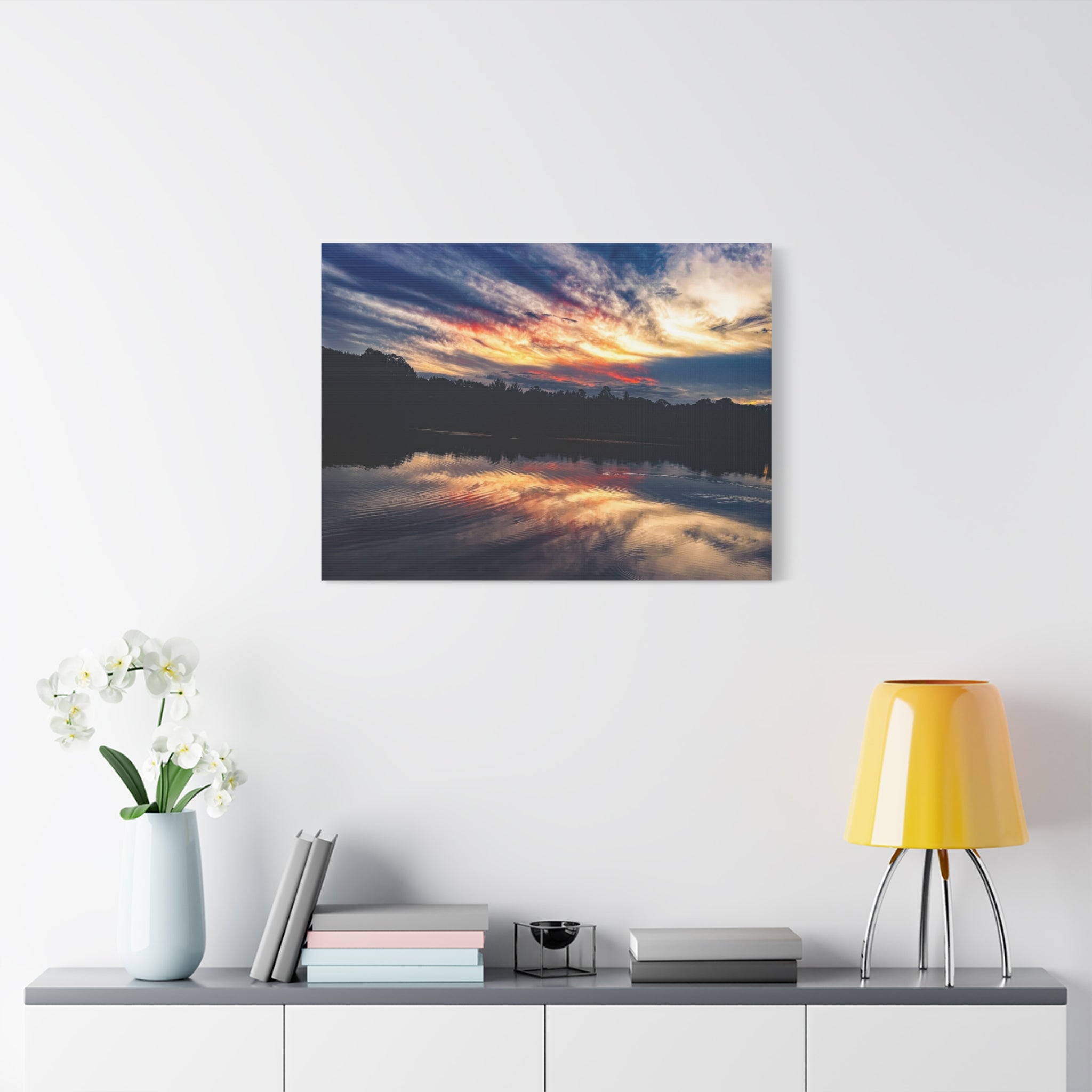Sunset Lake Reflection Matte Canvas Wall Art — Stretched 1.25"