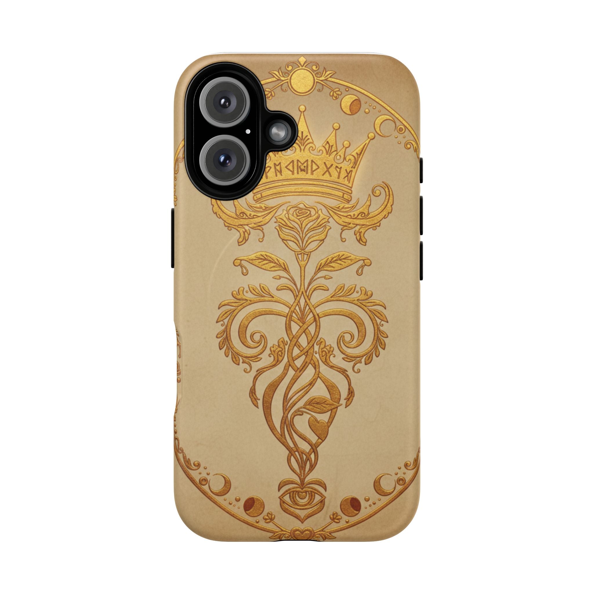 Gold Floral Crest Tough Phone Case — Protective Magnetic iPhone Cover