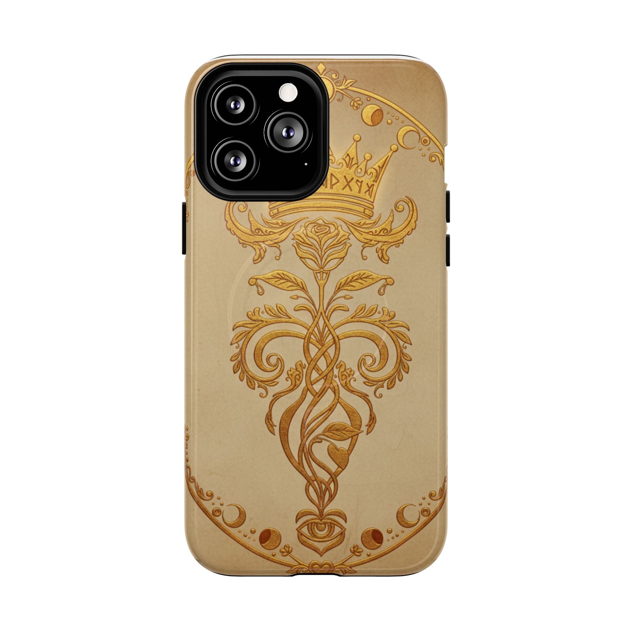 Gold Floral Crest Tough Phone Case — Protective Magnetic iPhone Cover