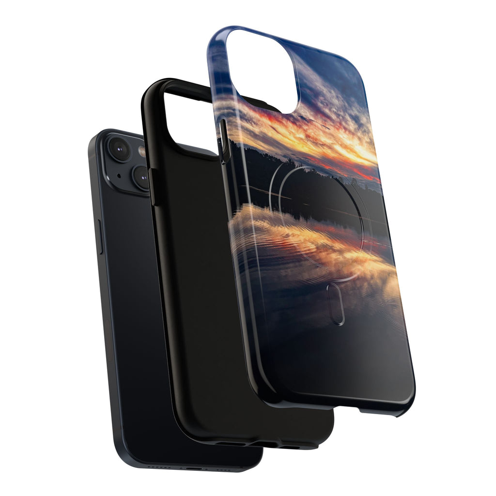 Sunset Lake Tough Magnetic Phone Case — Durable Magnetic Mount iPhone Case with Scenic Reflection Design