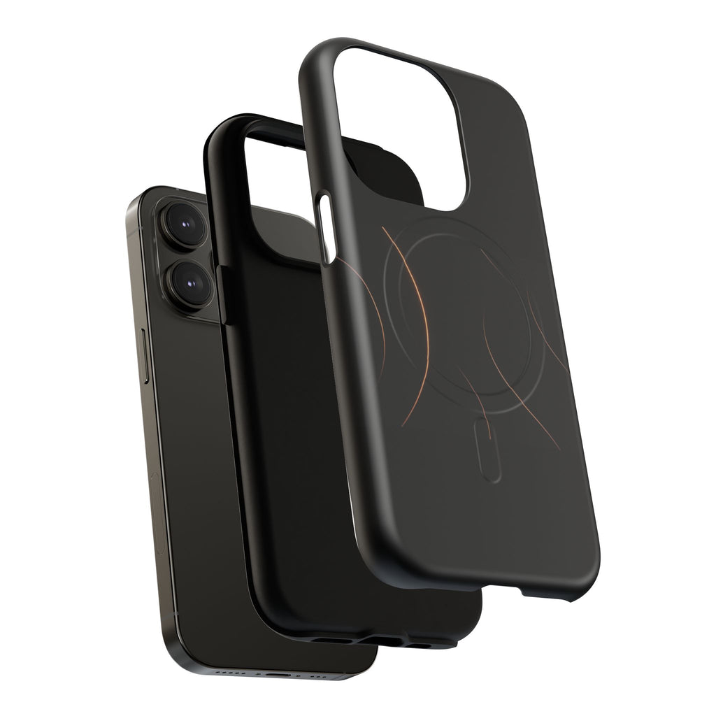 Magnetic Tough Phone Case — Black Minimalist Rings, Shockproof Magnetic Grip