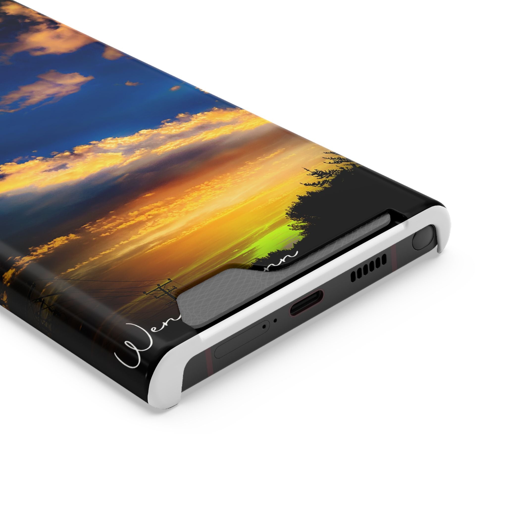 Sunset Sky Phone Case with Card Holder — Scenic Evening Landscape Wallet Case