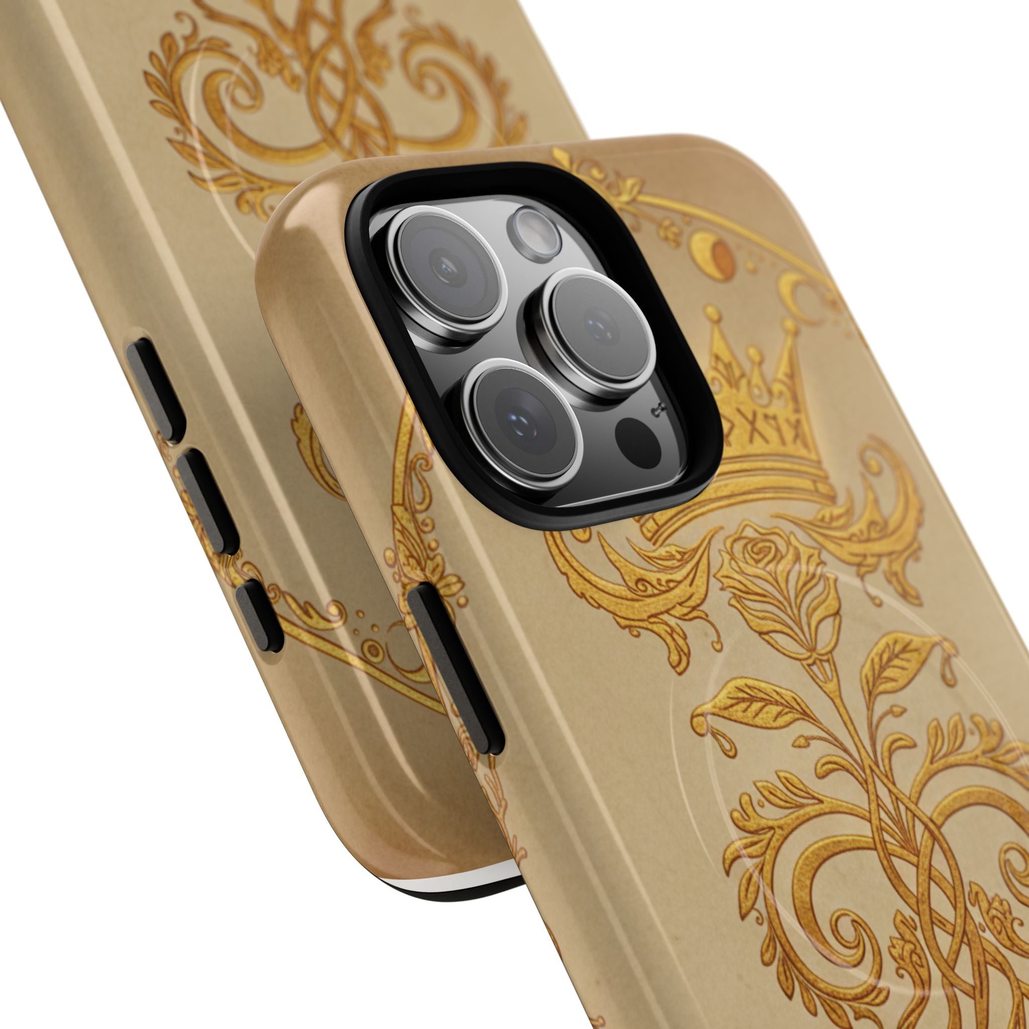 Gold Floral Crest Tough Phone Case — Protective Magnetic iPhone Cover