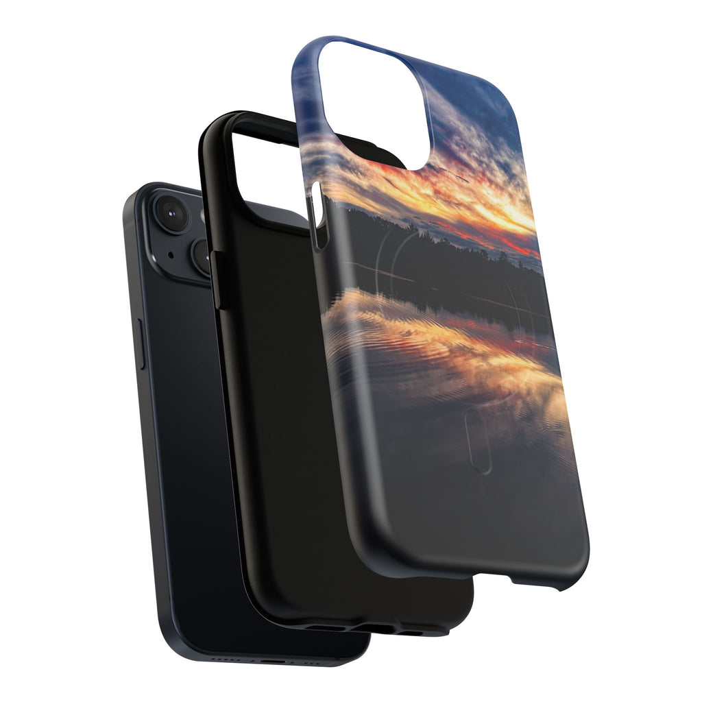 Sunset Lake Tough Magnetic Phone Case — Durable Magnetic Mount iPhone Case with Scenic Reflection Design