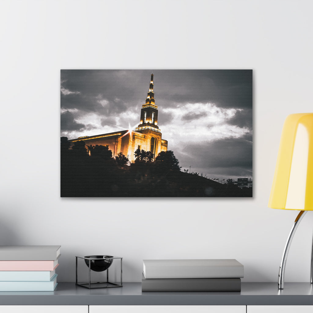 Illuminated Temple Nightscape Canvas