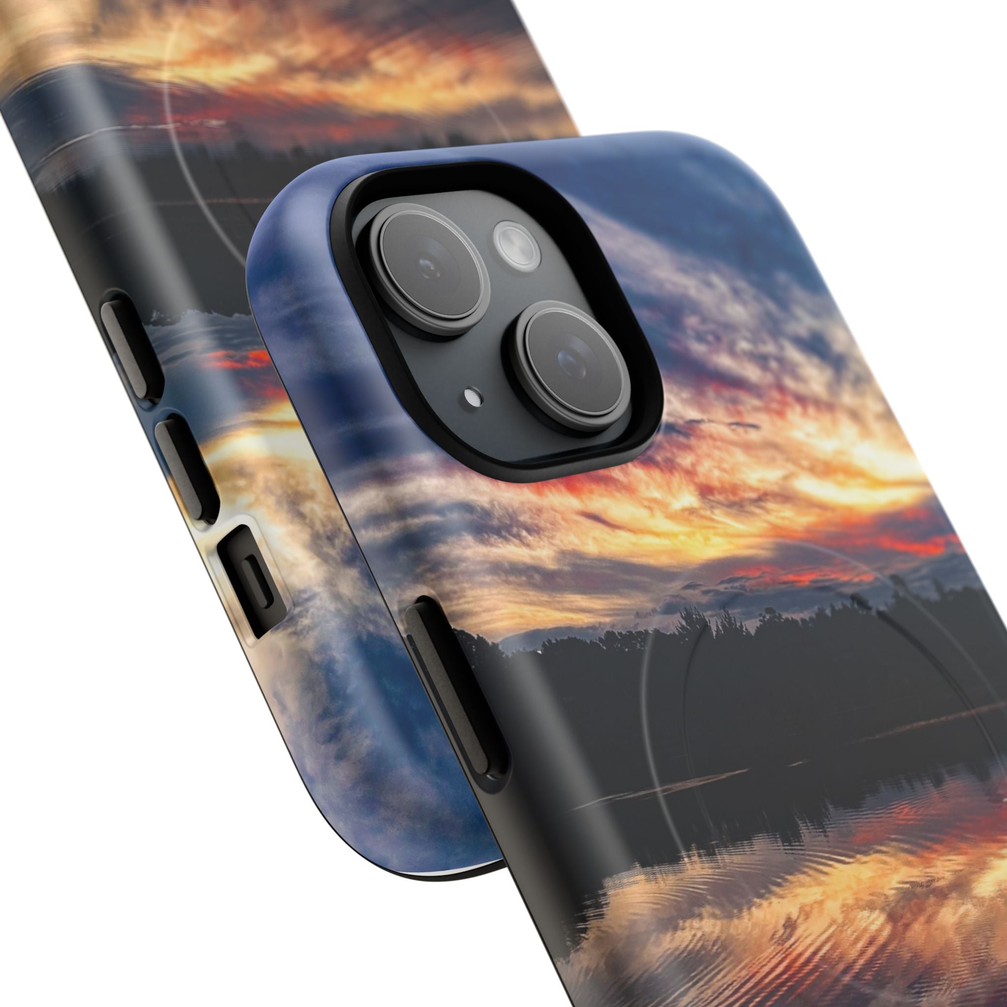 Sunset Lake Tough Magnetic Phone Case — Durable Magnetic Mount iPhone Case with Scenic Reflection Design