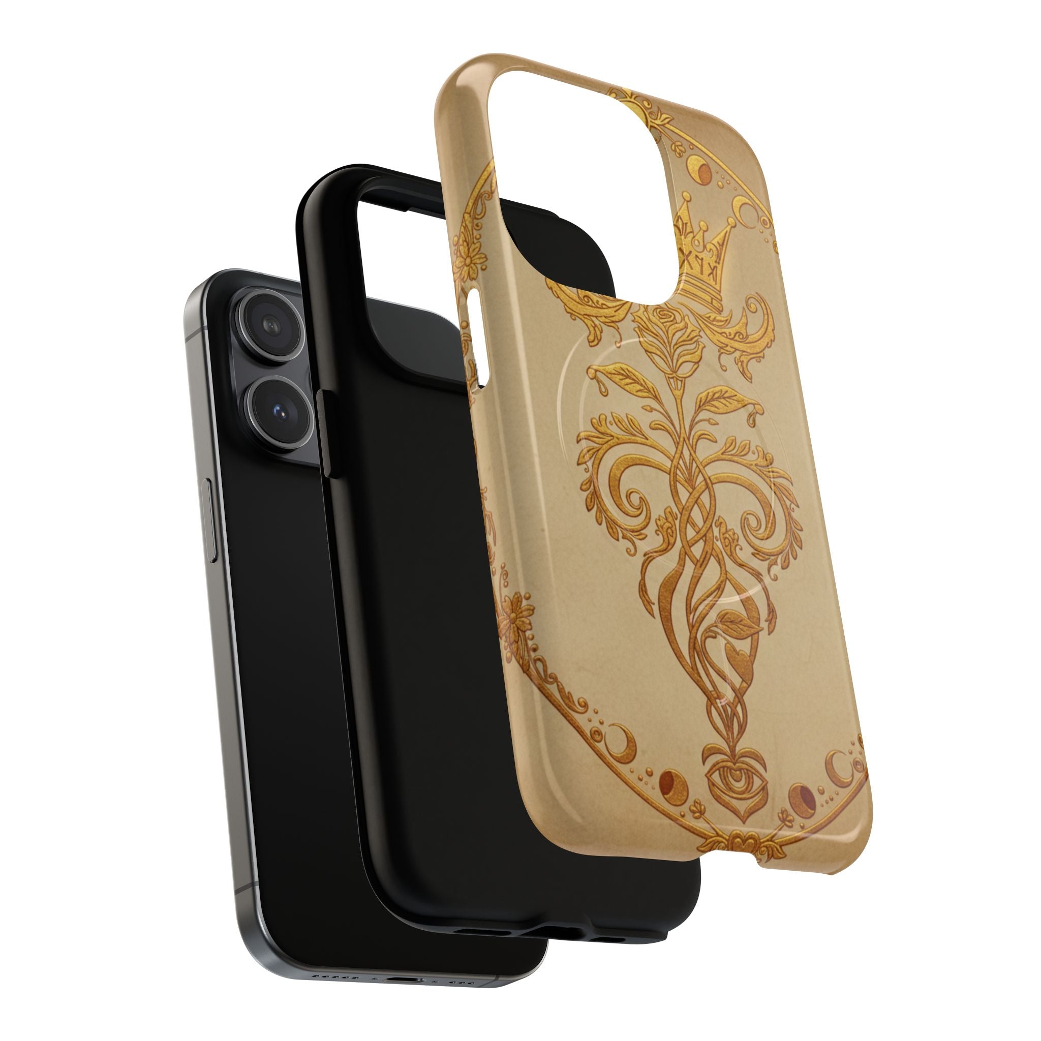 Gold Floral Crest Tough Phone Case — Protective Magnetic iPhone Cover