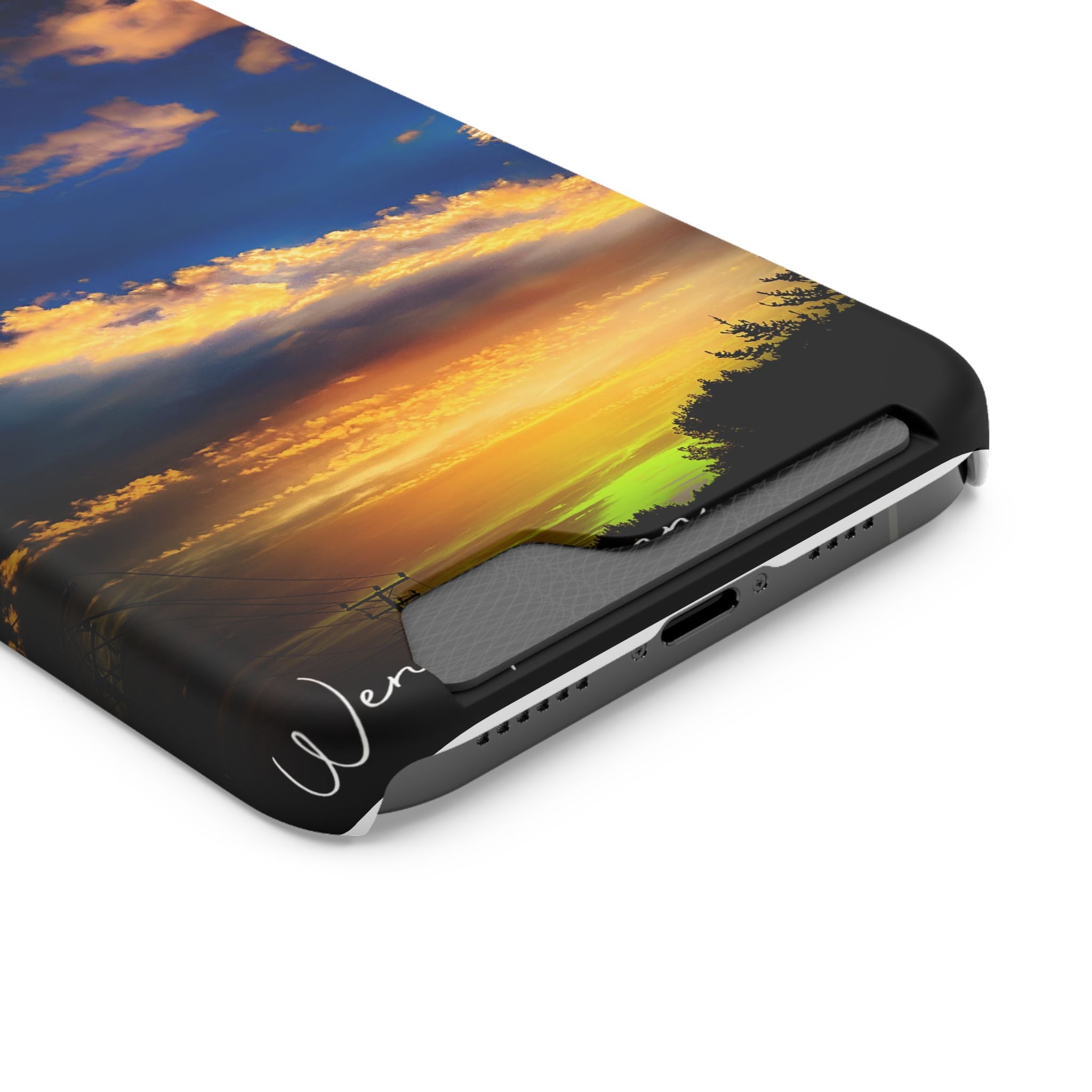 Sunset Sky Phone Case with Card Holder — Scenic Evening Landscape Wallet Case