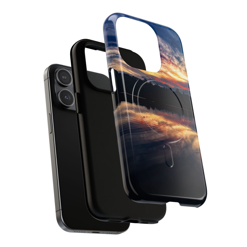 Sunset Lake Tough Magnetic Phone Case — Durable Magnetic Mount iPhone Case with Scenic Reflection Design