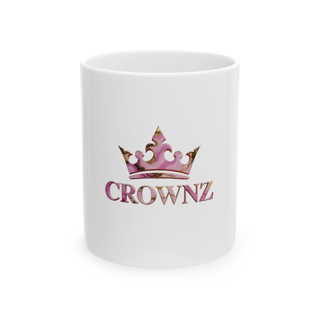 Crownz Pink Marble Ceramic Mug (11oz & 15oz) — Royal Crown Logo Coffee Cup