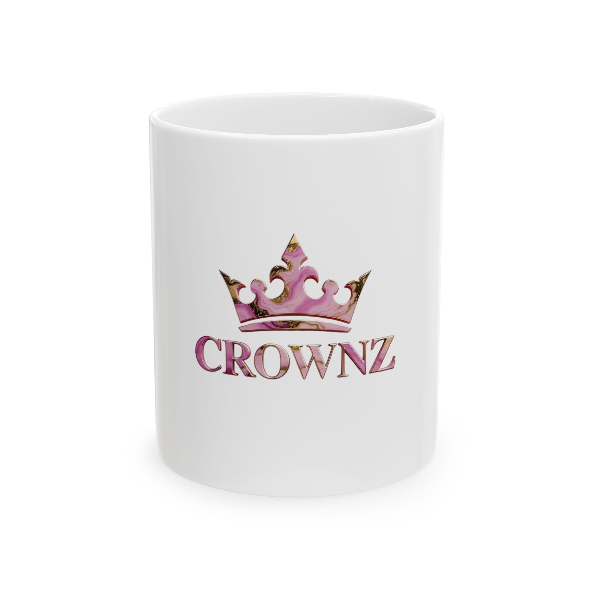 Crownz Pink Marble Ceramic Mug (11oz & 15oz) — Royal Crown Logo Coffee Cup