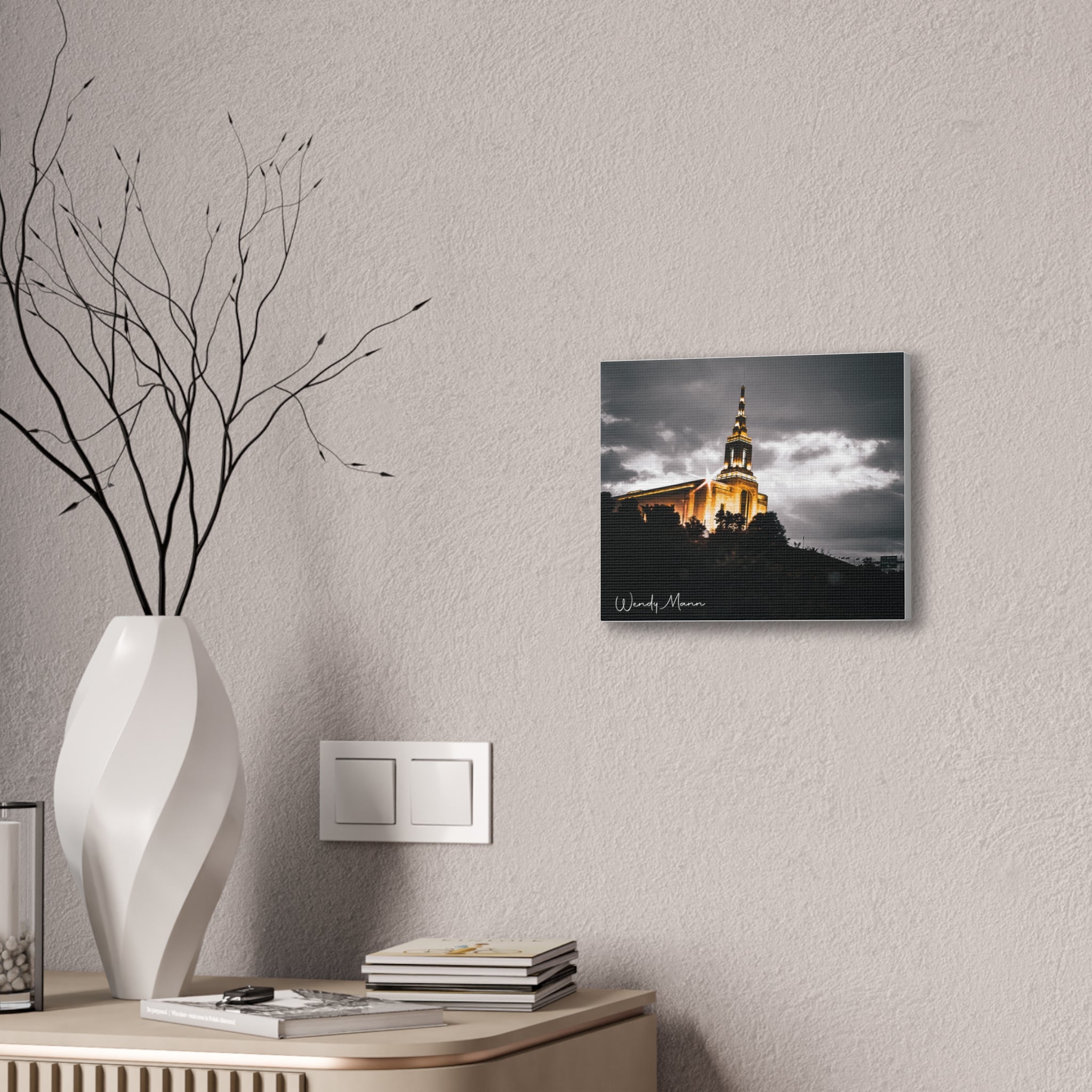 Illuminated Temple Nightscape Canvas