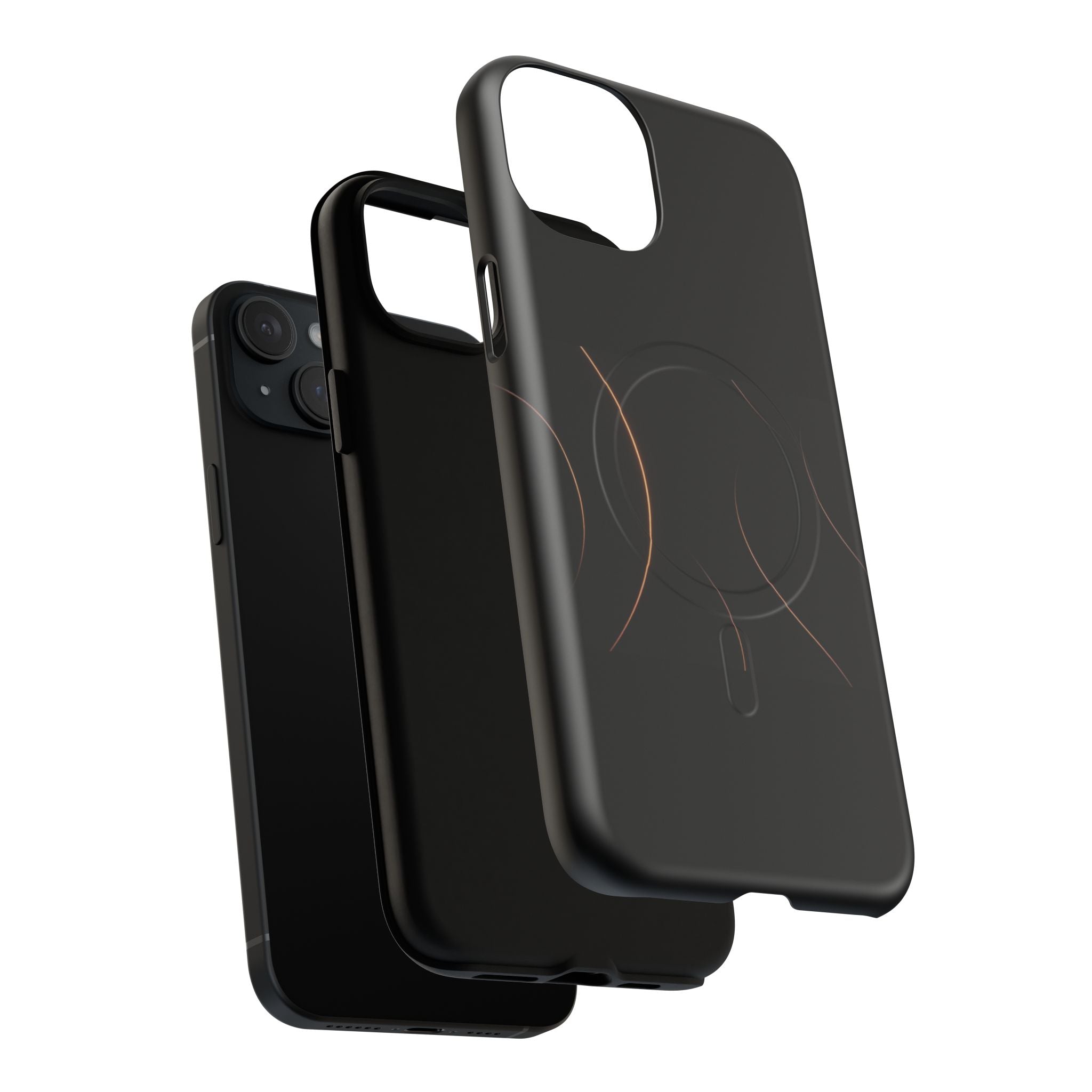 Magnetic Tough Phone Case — Black Minimalist Rings, Shockproof Magnetic Grip