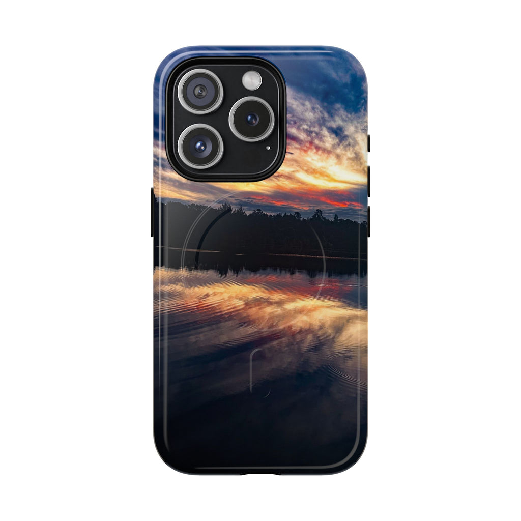 Sunset Lake Tough Magnetic Phone Case — Durable Magnetic Mount iPhone Case with Scenic Reflection Design