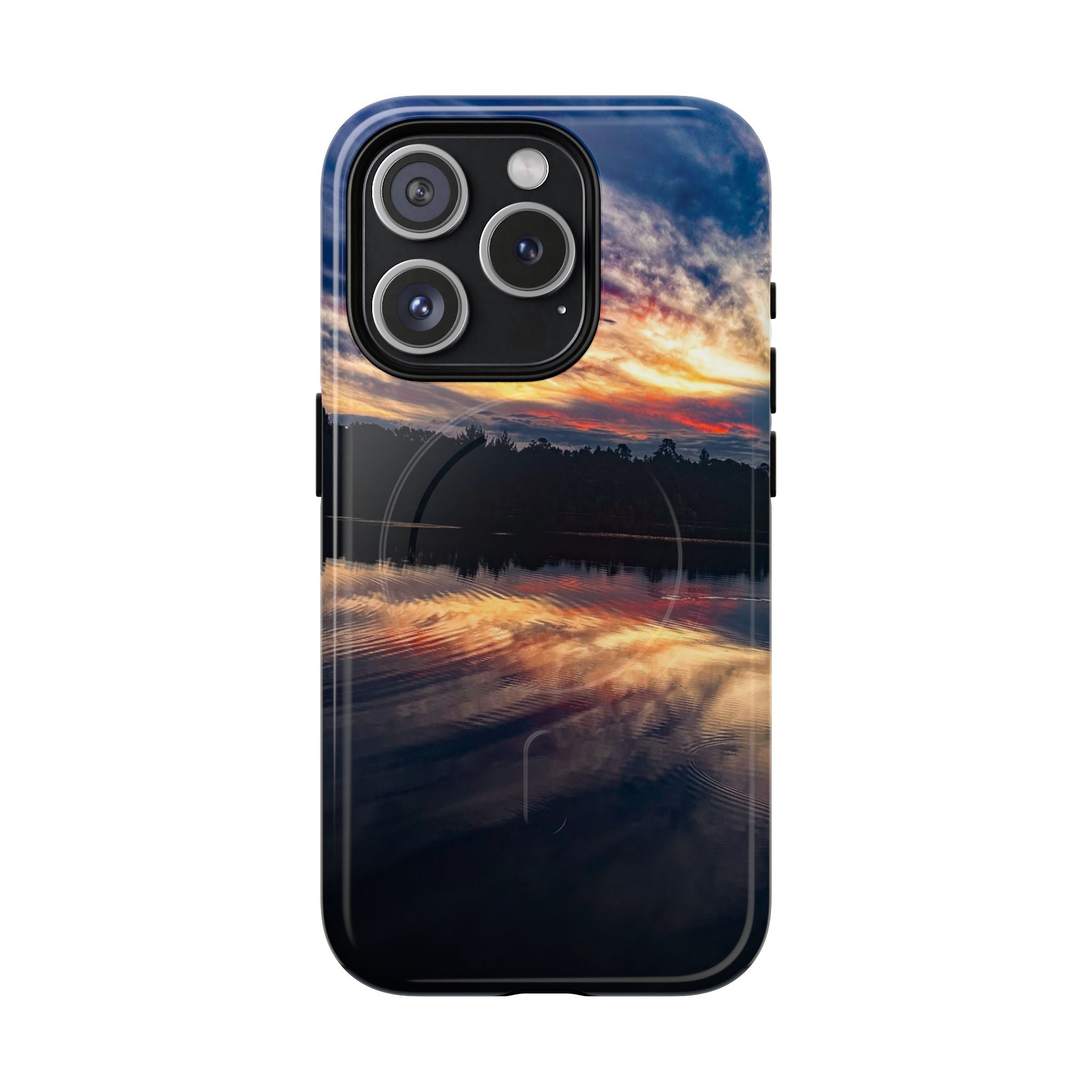 Sunset Lake Tough Magnetic Phone Case — Durable Magnetic Mount iPhone Case with Scenic Reflection Design