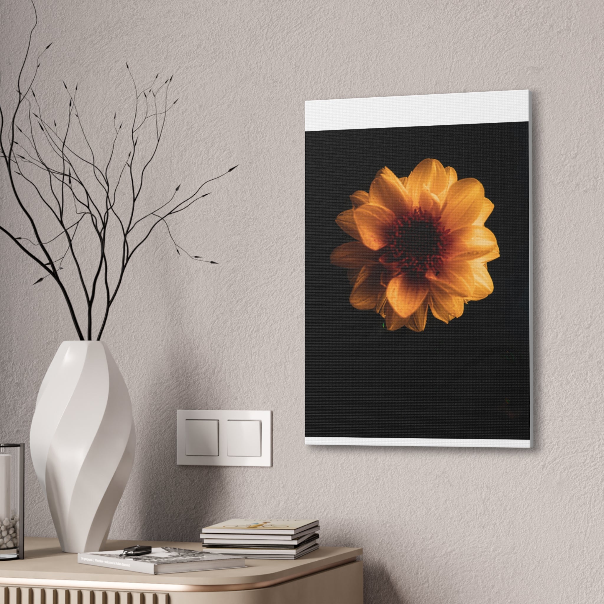 Golden Sunflower Canvas Print — Dramatic Dark Floral Wall Art