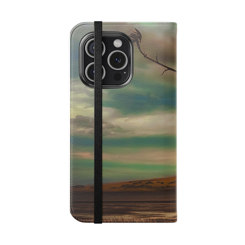 Serene Shoreline Flip Phone Case — Coastal Sunset Wallet Cover