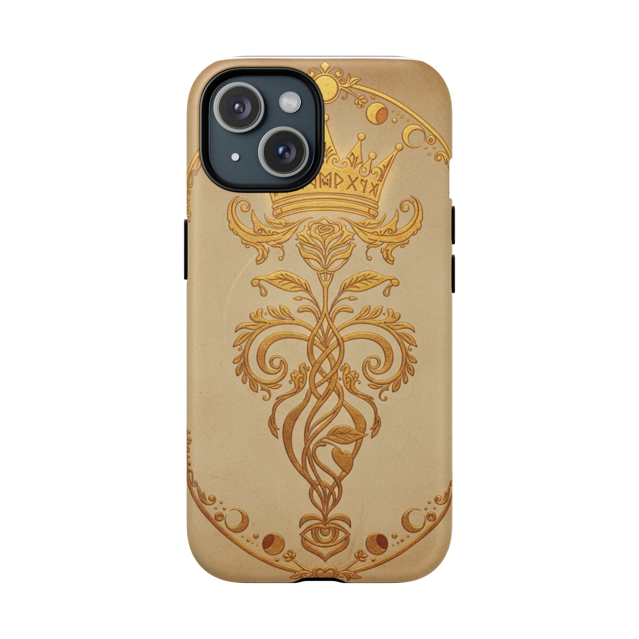 Gold Floral Crest Tough Phone Case — Protective Magnetic iPhone Cover