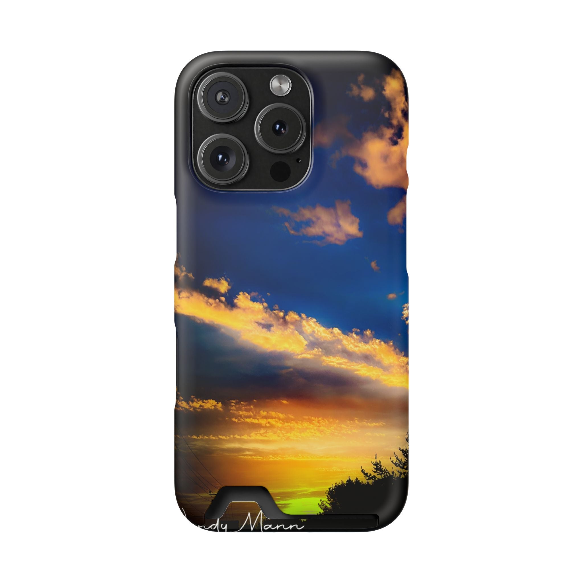 Sunset Sky Phone Case with Card Holder — Scenic Evening Landscape Wallet Case