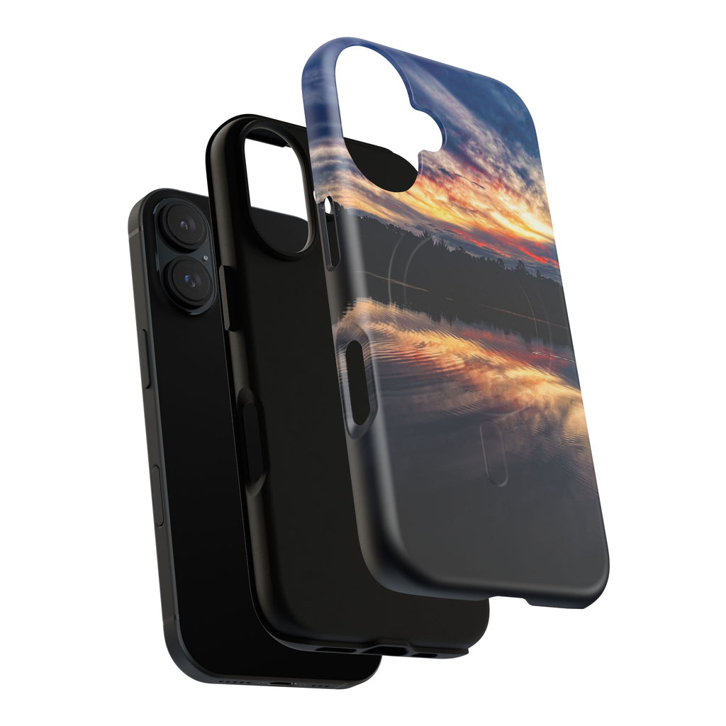 Sunset Lake Tough Magnetic Phone Case — Durable Magnetic Mount iPhone Case with Scenic Reflection Design