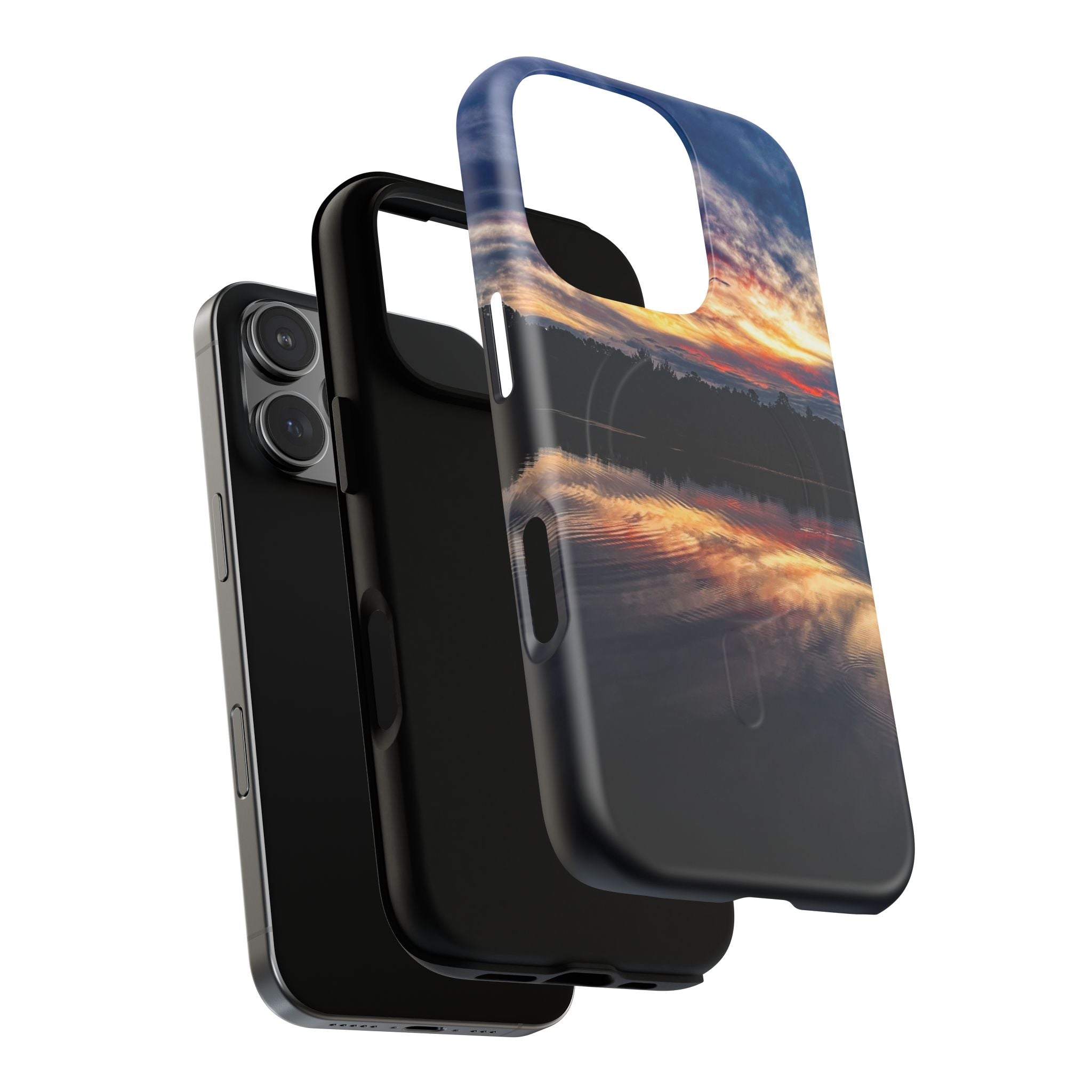 Sunset Lake Tough Magnetic Phone Case — Durable Magnetic Mount iPhone Case with Scenic Reflection Design