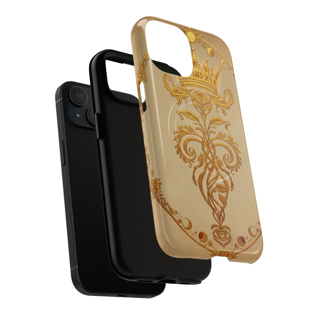 Gold Floral Crest Tough Phone Case — Protective Magnetic iPhone Cover