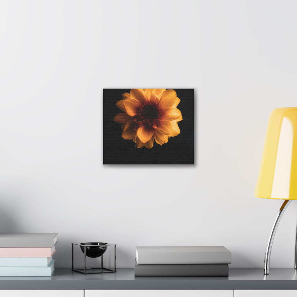 Golden Sunflower Canvas Print — Dramatic Dark Floral Wall Art