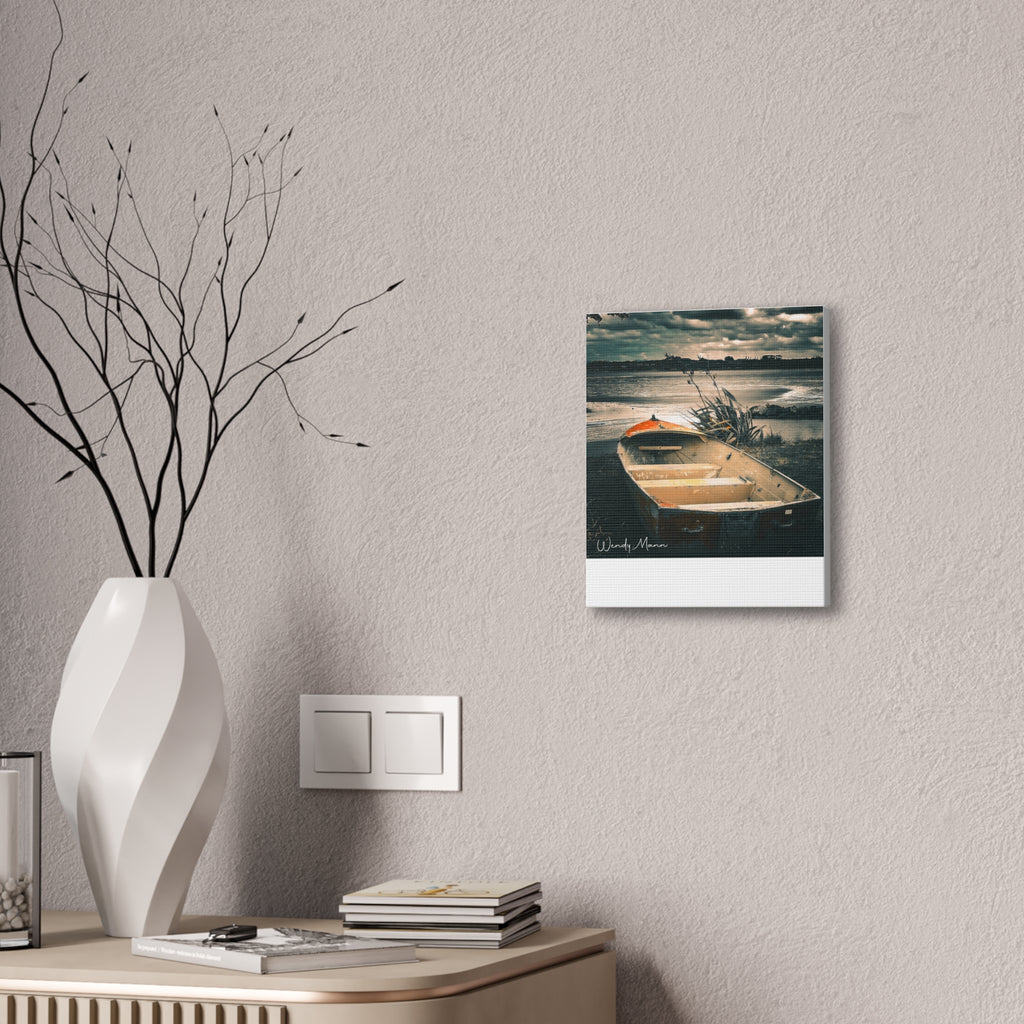 Vintage Rowboat Canvas Wall Art – Moody Coastal Landscape Print