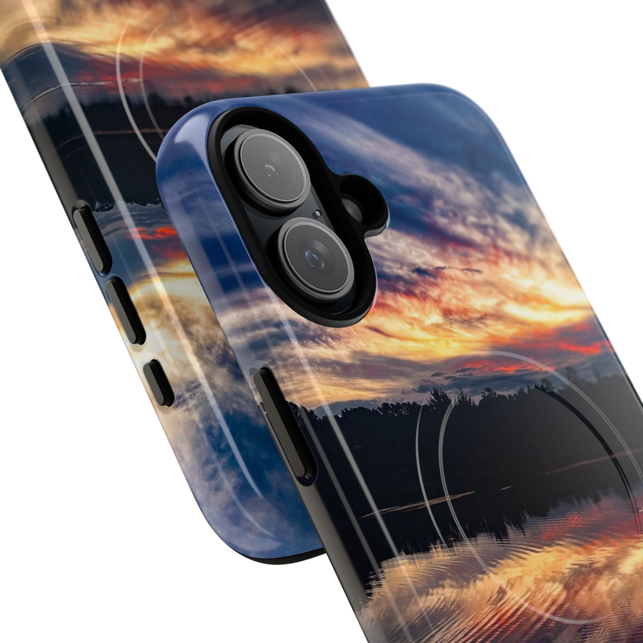 Sunset Lake Tough Magnetic Phone Case — Durable Magnetic Mount iPhone Case with Scenic Reflection Design