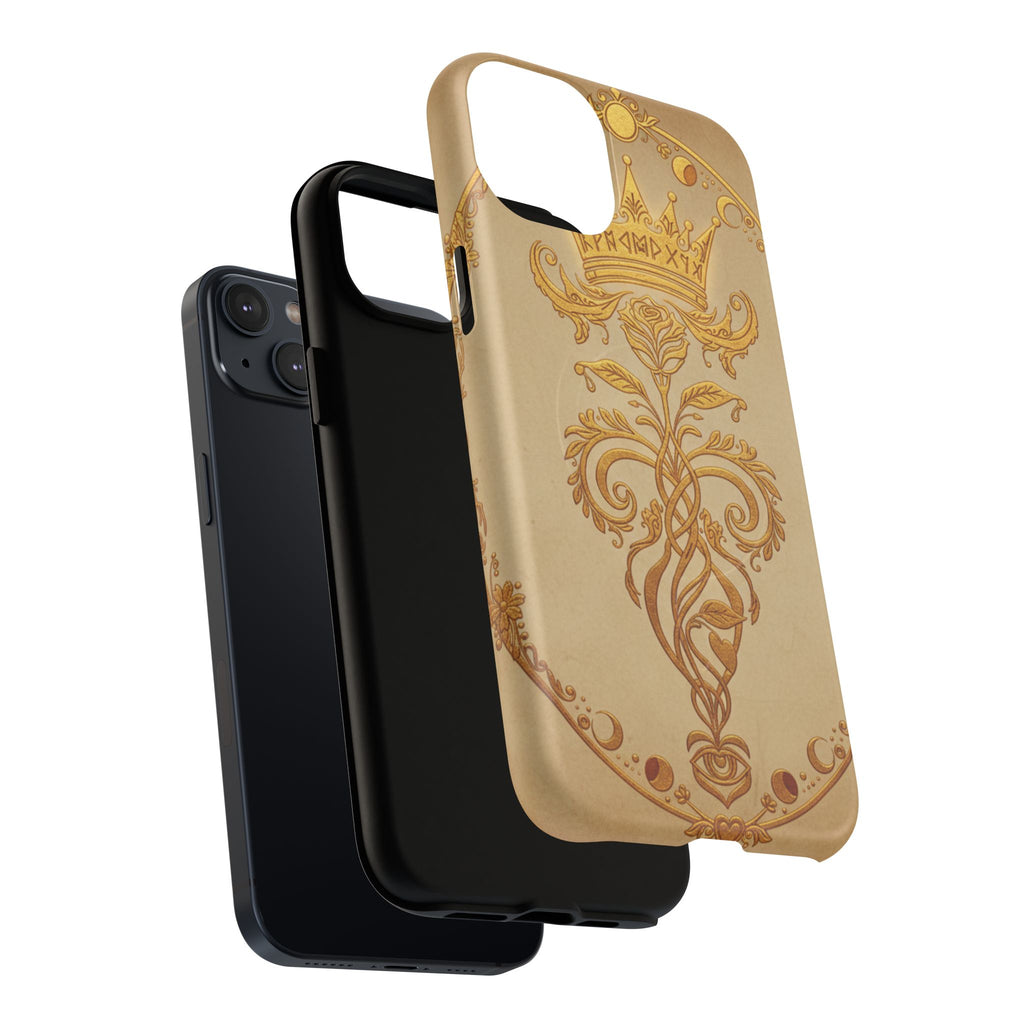 Gold Floral Crest Tough Phone Case — Protective Magnetic iPhone Cover
