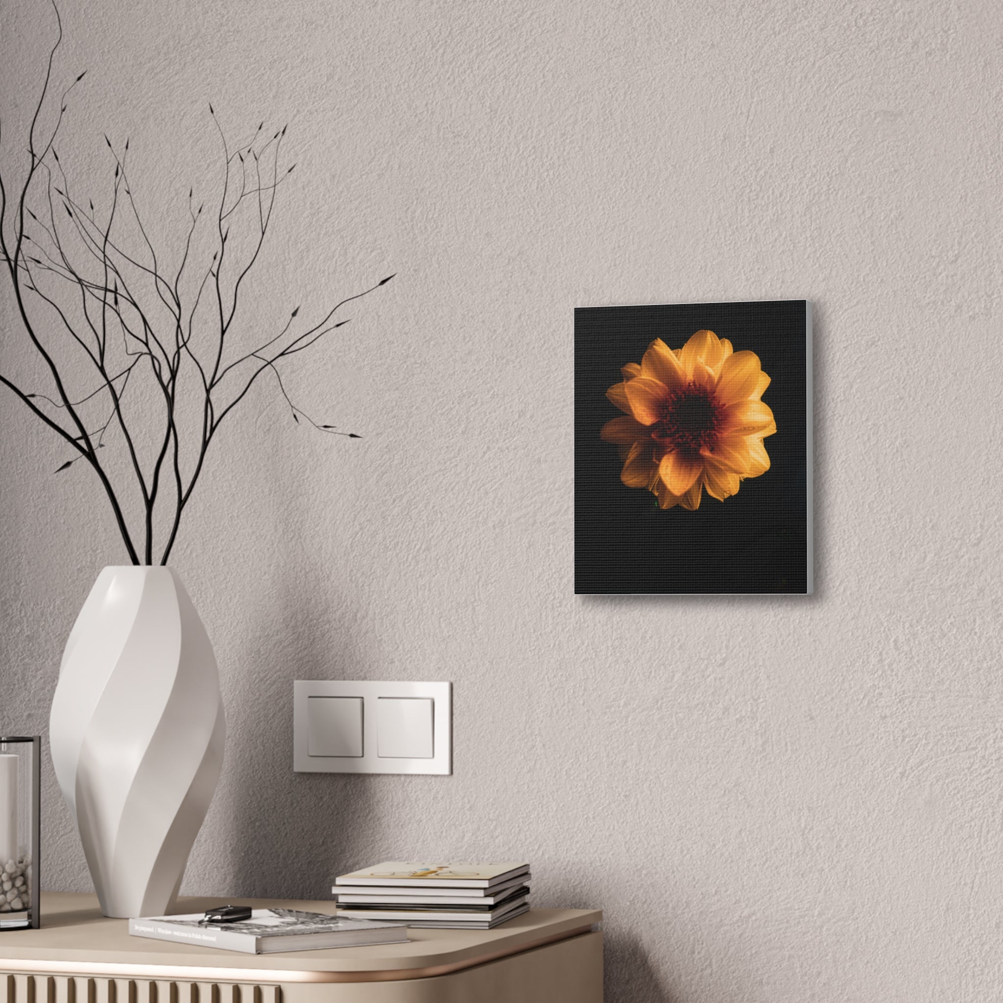 Golden Sunflower Canvas Print — Dramatic Dark Floral Wall Art