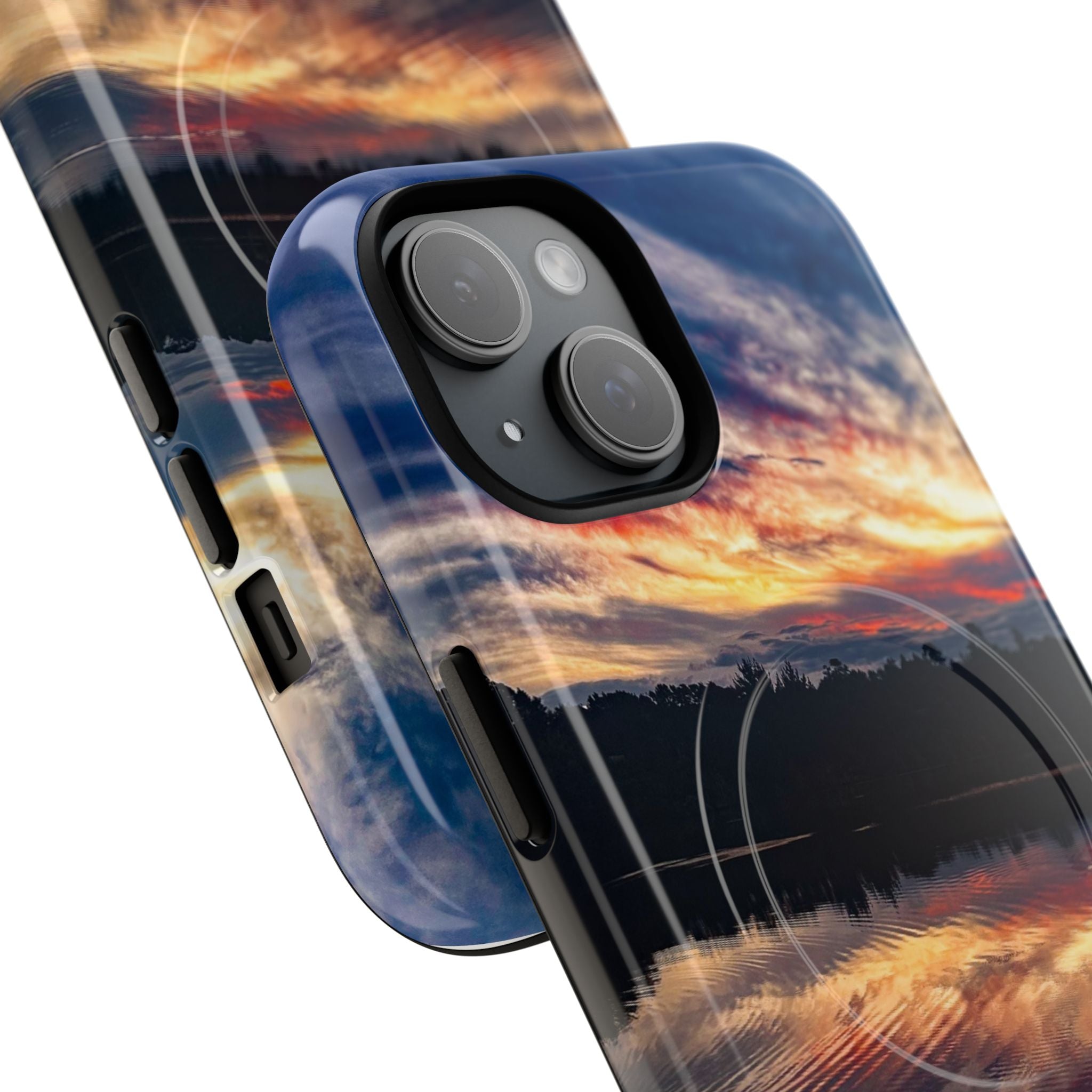 Sunset Lake Tough Magnetic Phone Case — Durable Magnetic Mount iPhone Case with Scenic Reflection Design