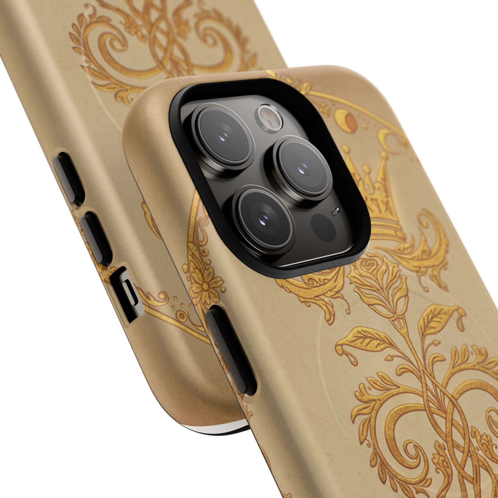 Gold Floral Crest Tough Phone Case — Protective Magnetic iPhone Cover