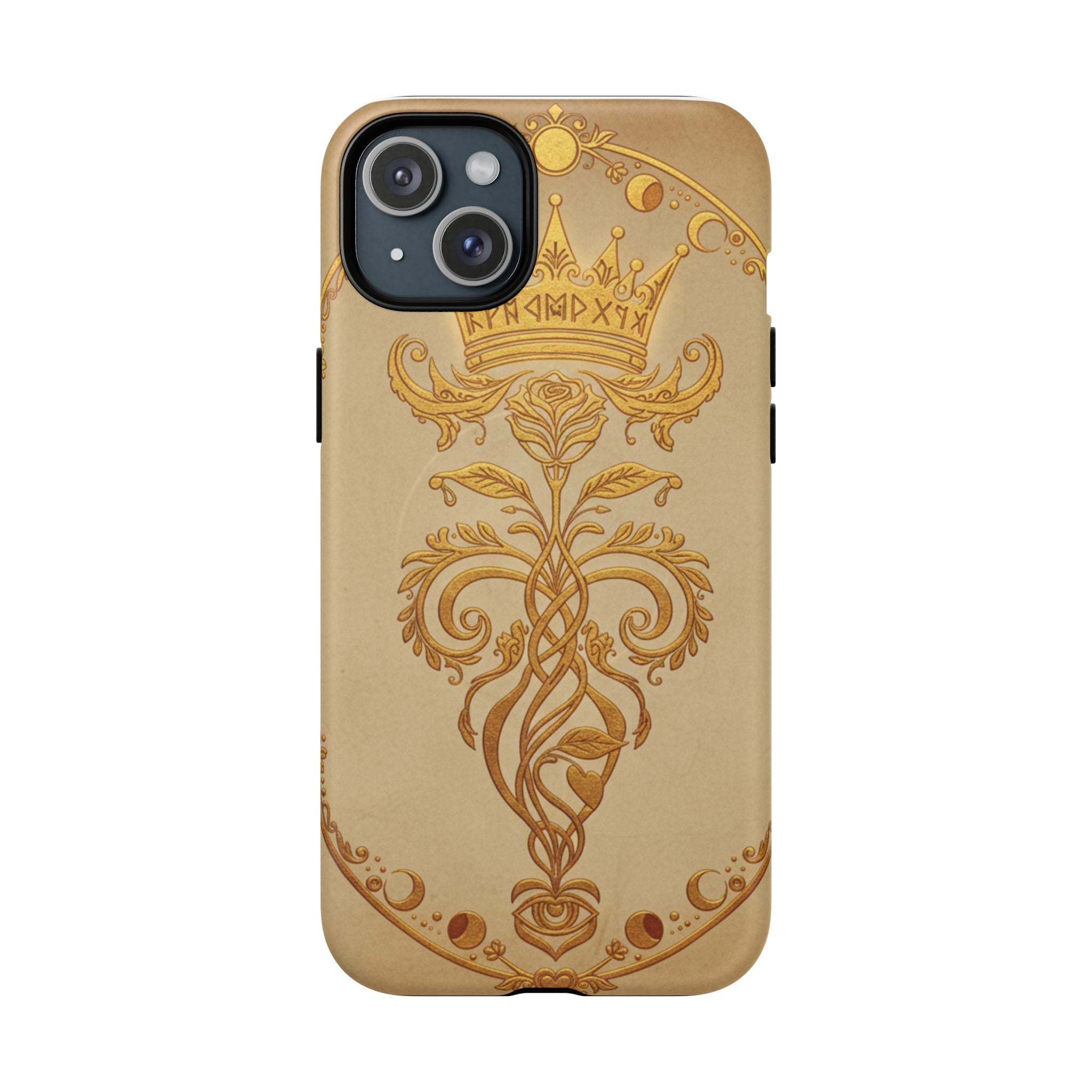 Gold Floral Crest Tough Phone Case — Protective Magnetic iPhone Cover