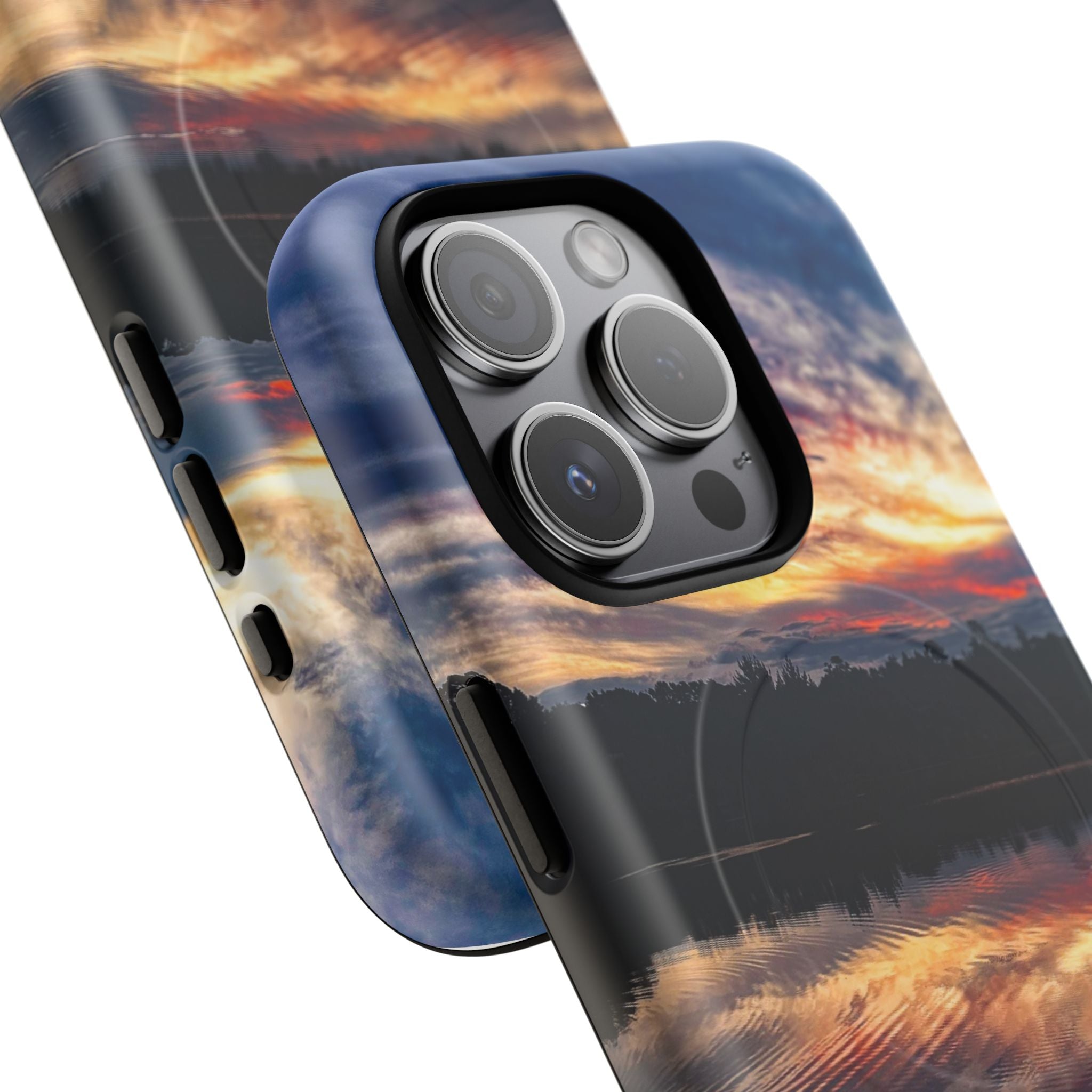 Sunset Lake Tough Magnetic Phone Case — Durable Magnetic Mount iPhone Case with Scenic Reflection Design