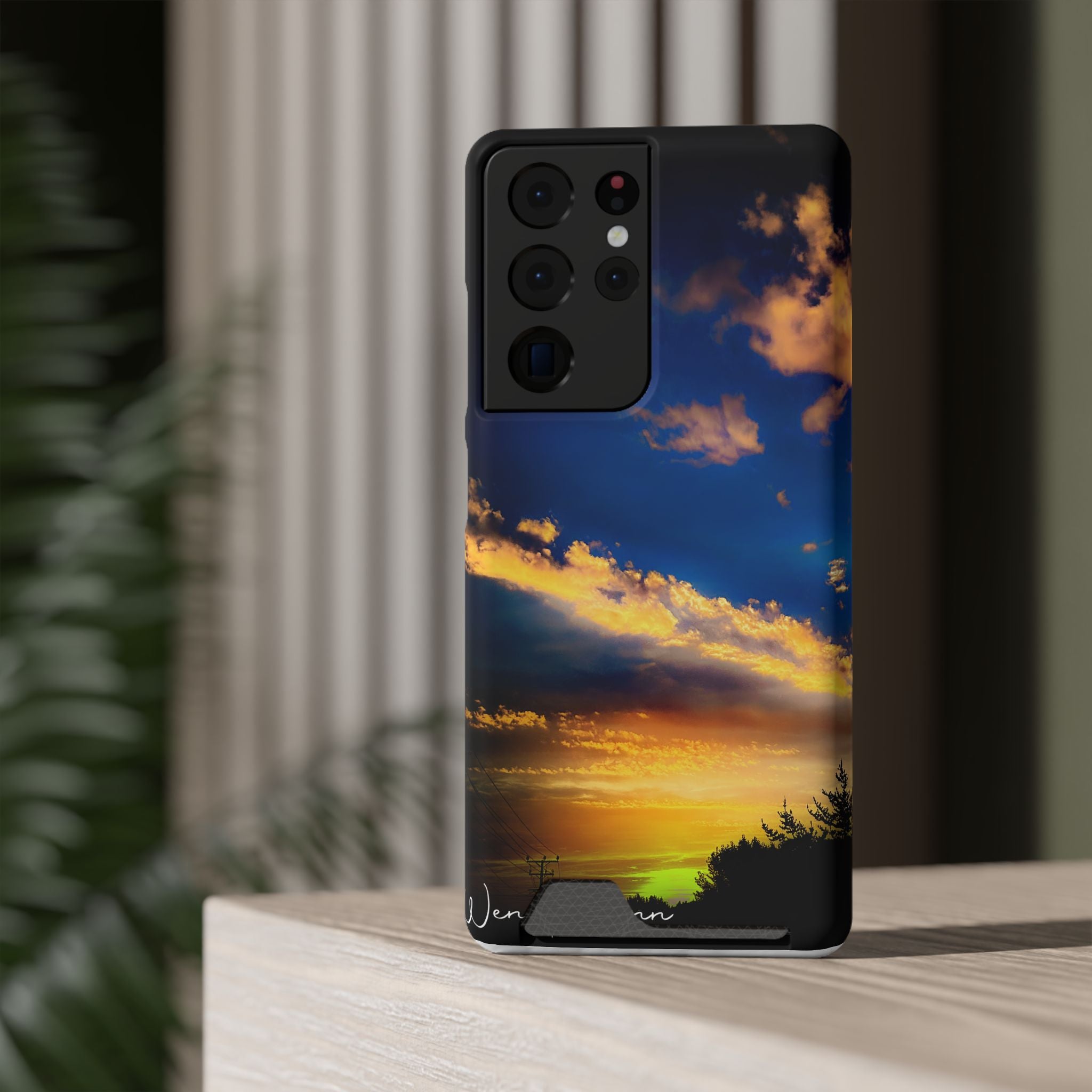 Sunset Sky Phone Case with Card Holder — Scenic Evening Landscape Wallet Case