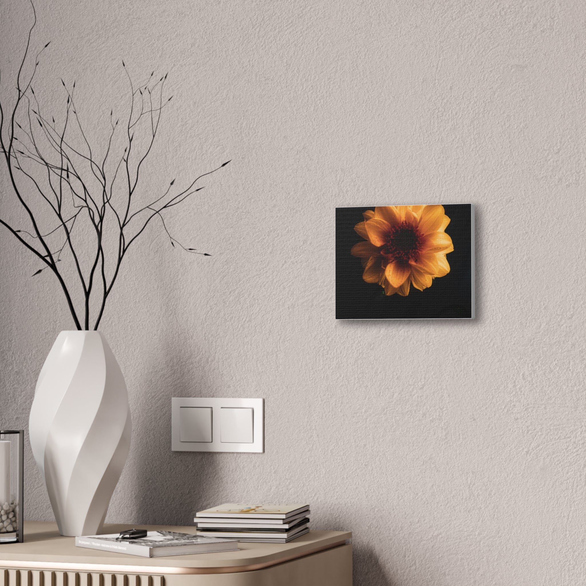 Golden Sunflower Canvas Print — Dramatic Dark Floral Wall Art