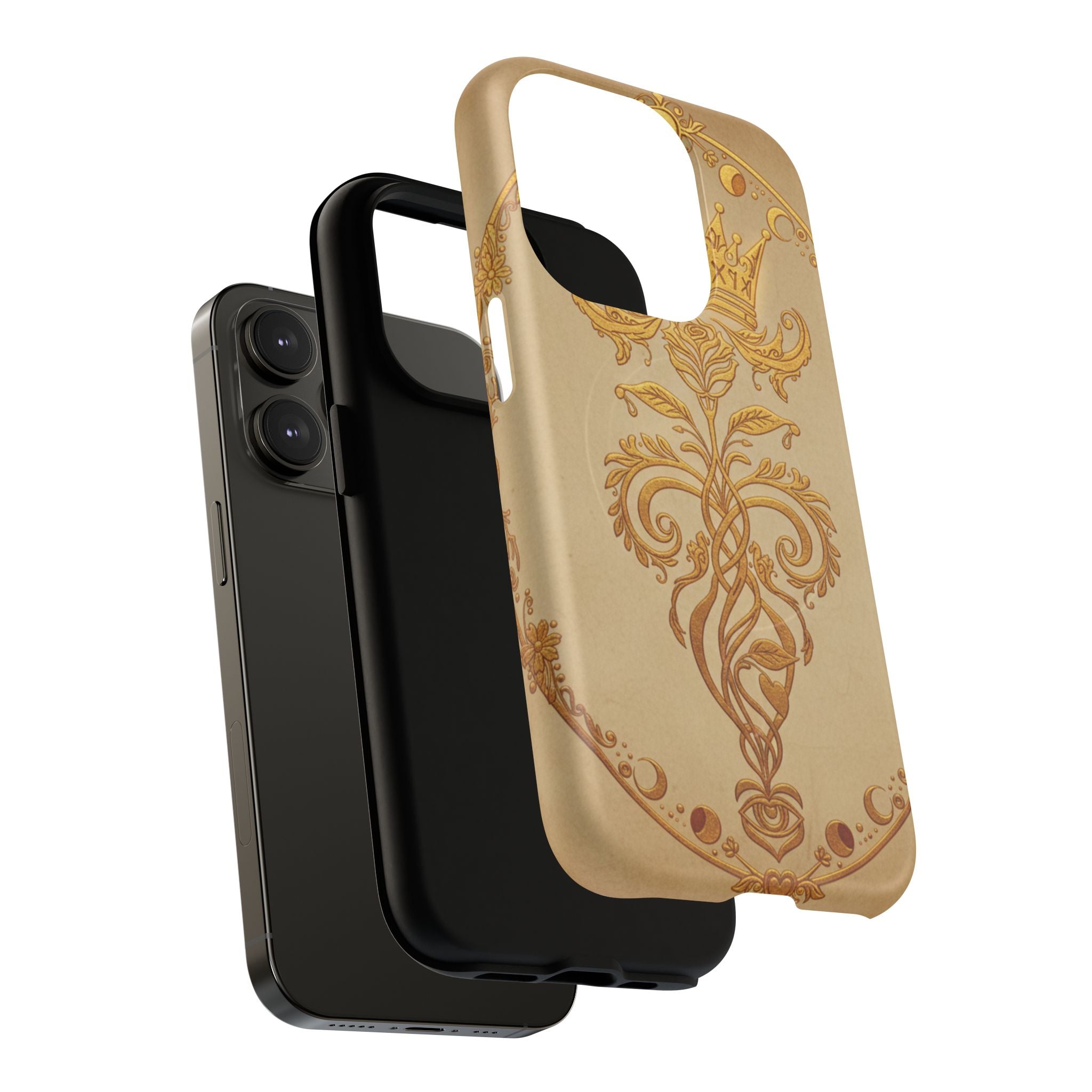 Gold Floral Crest Tough Phone Case — Protective Magnetic iPhone Cover