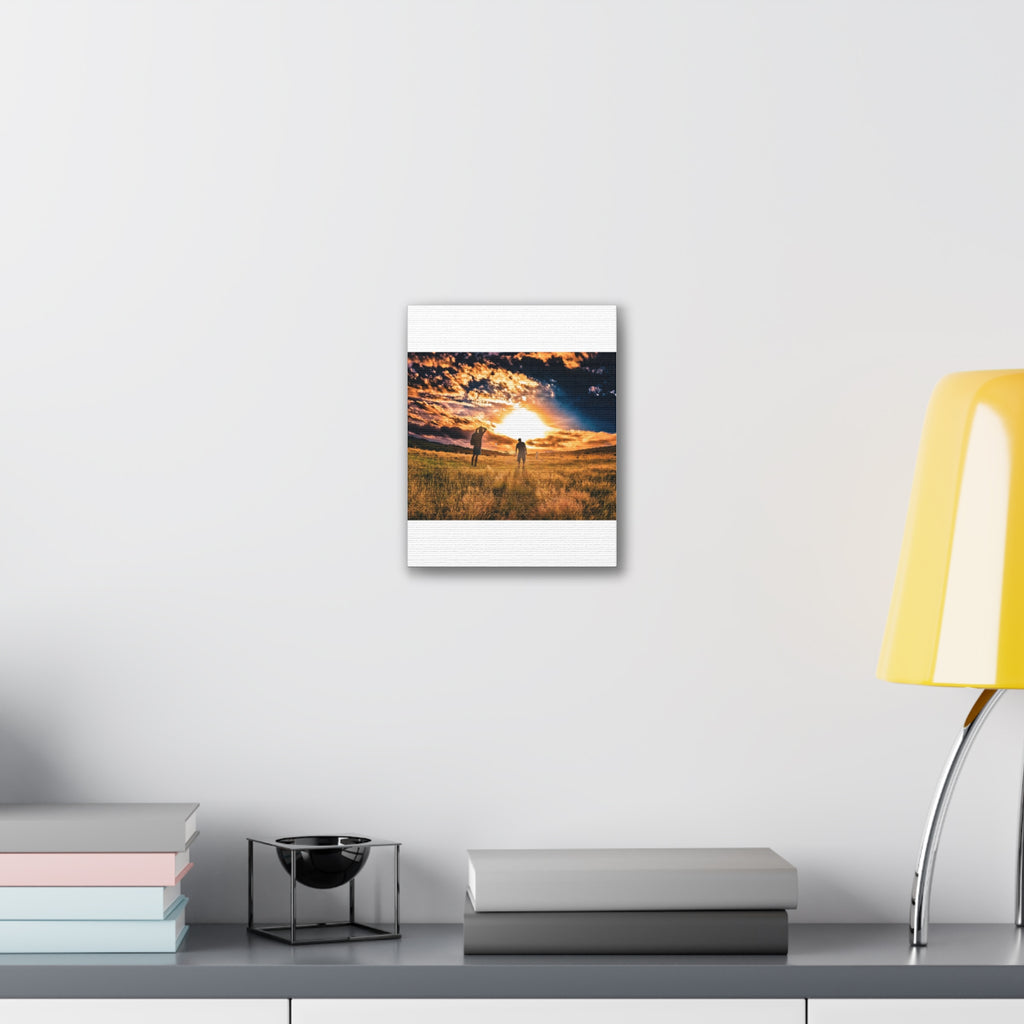 Sunset Field Canvas Wall Art — Silhouetted Figures at Golden Hour
