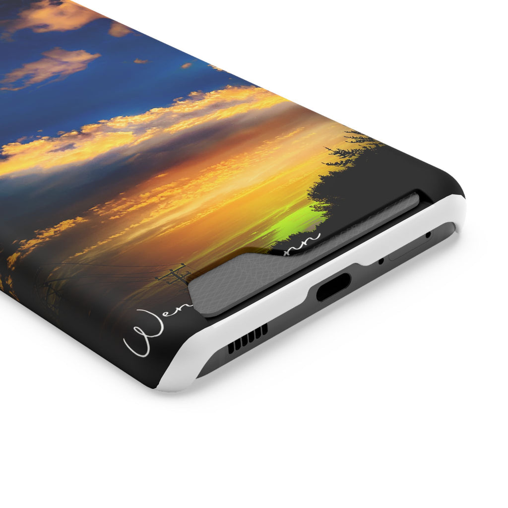 Sunset Sky Phone Case with Card Holder — Scenic Evening Landscape Wallet Case