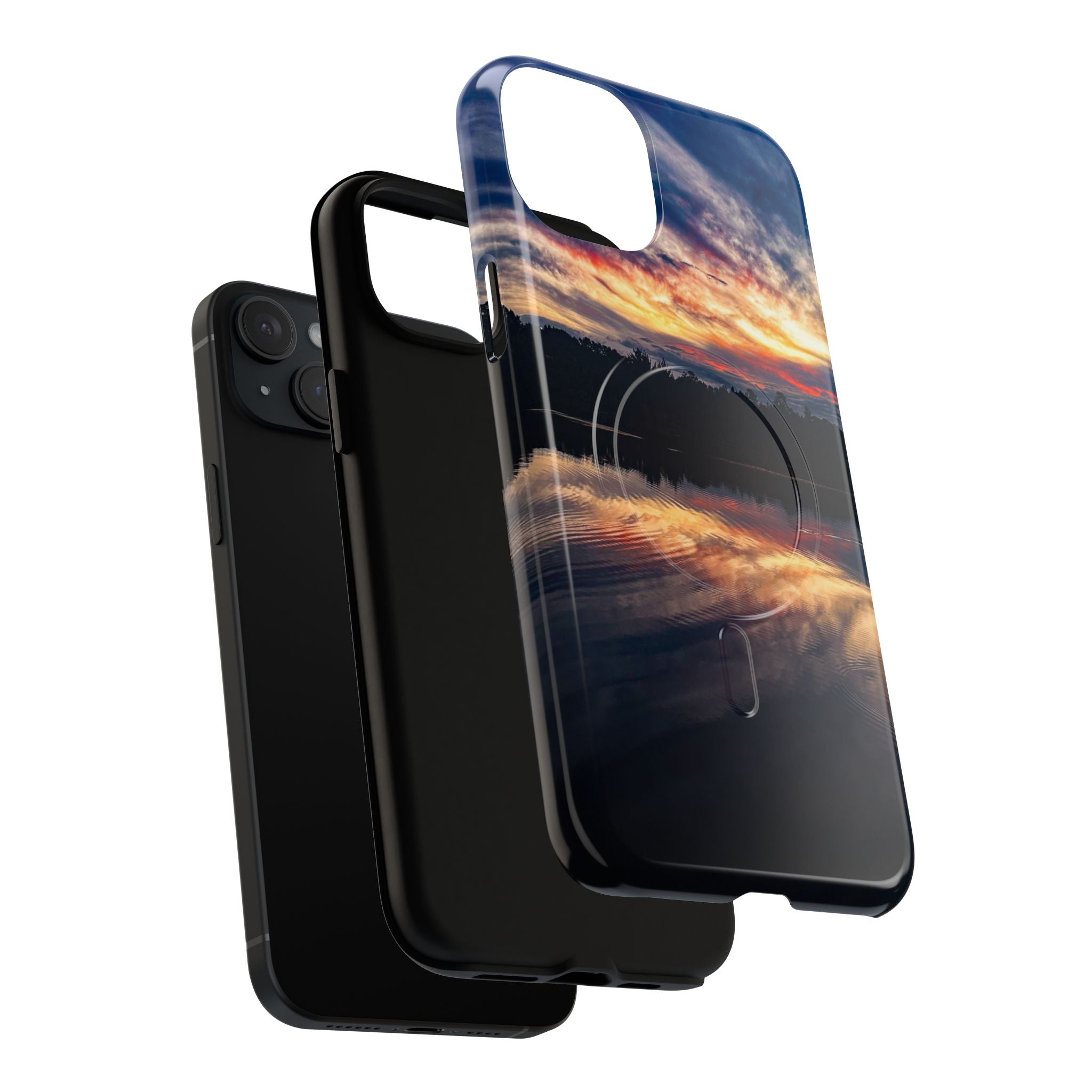 Sunset Lake Tough Magnetic Phone Case — Durable Magnetic Mount iPhone Case with Scenic Reflection Design