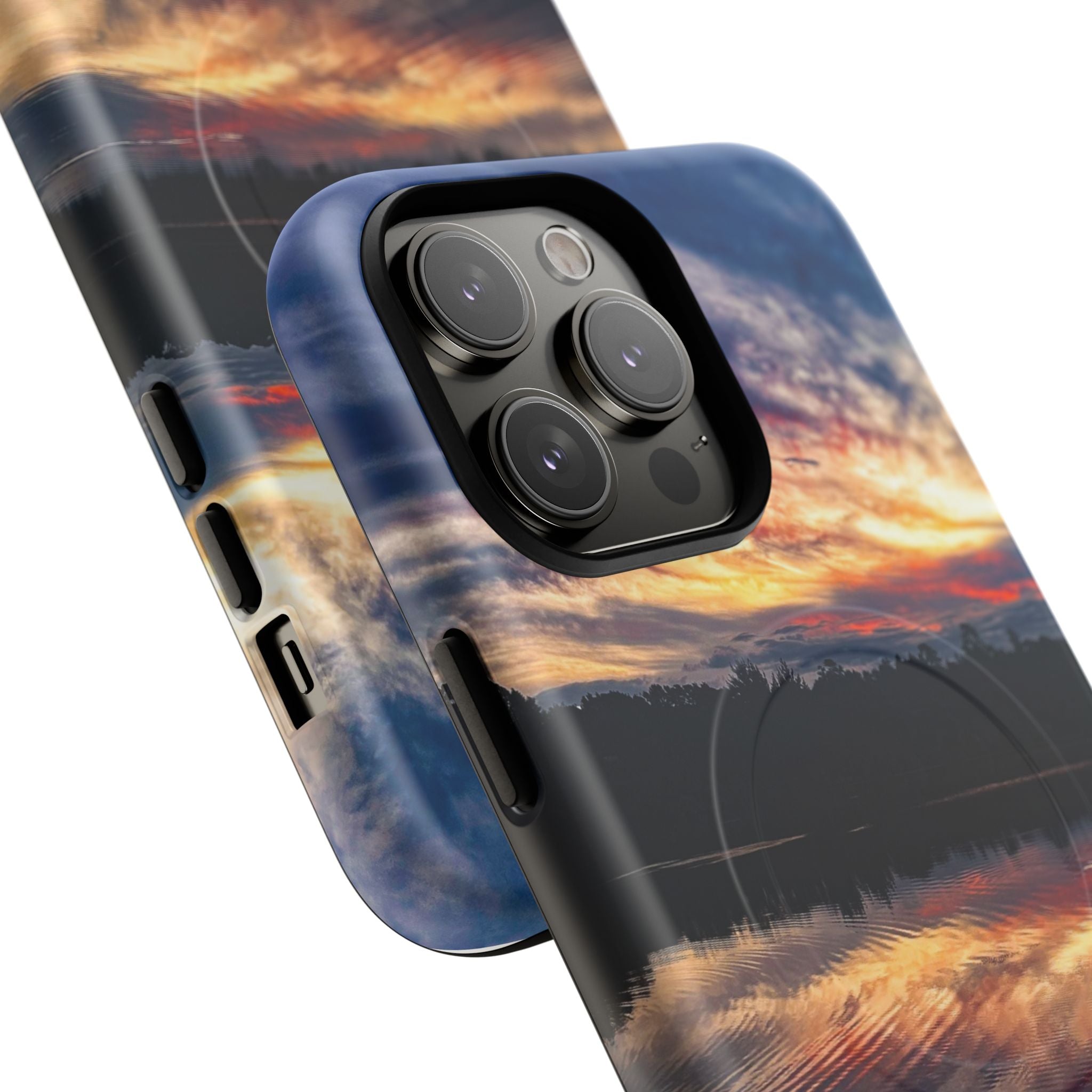 Sunset Lake Tough Magnetic Phone Case — Durable Magnetic Mount iPhone Case with Scenic Reflection Design