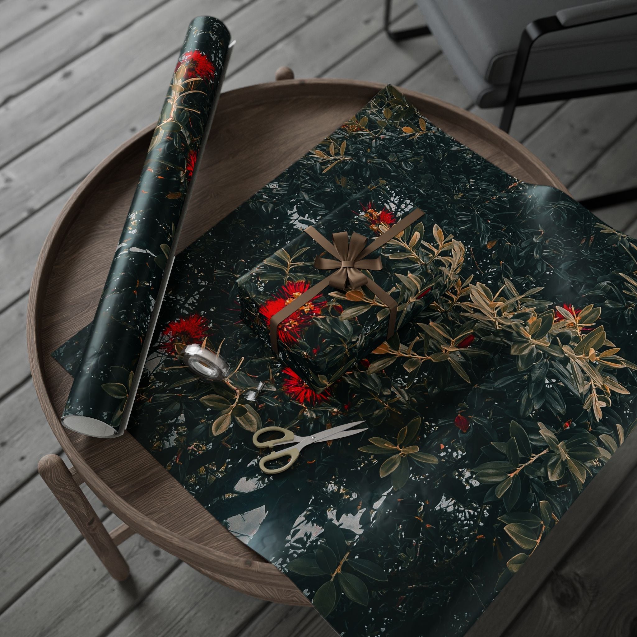 Wrapping Paper — Dark Floral Pōhutukawa Pattern Gift Wrap