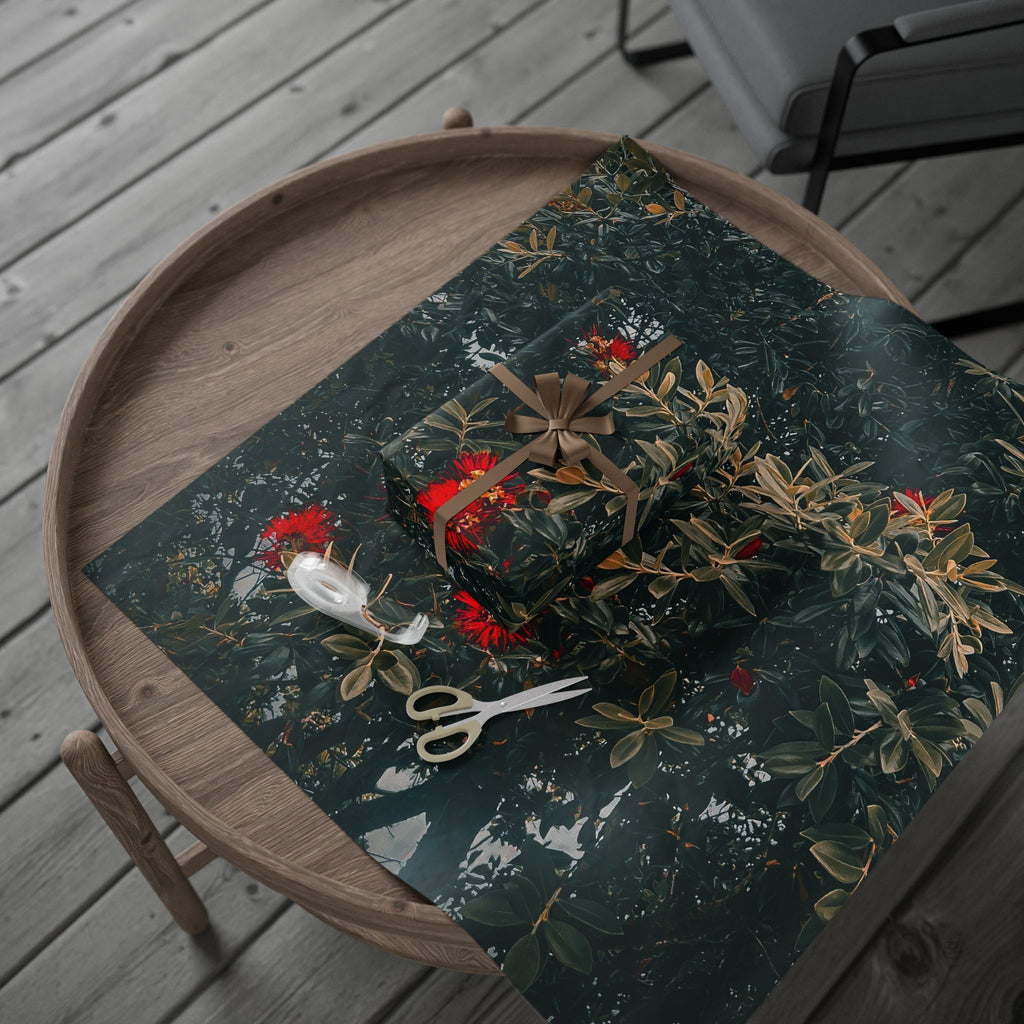 Wrapping Paper — Dark Floral Pōhutukawa Pattern Gift Wrap