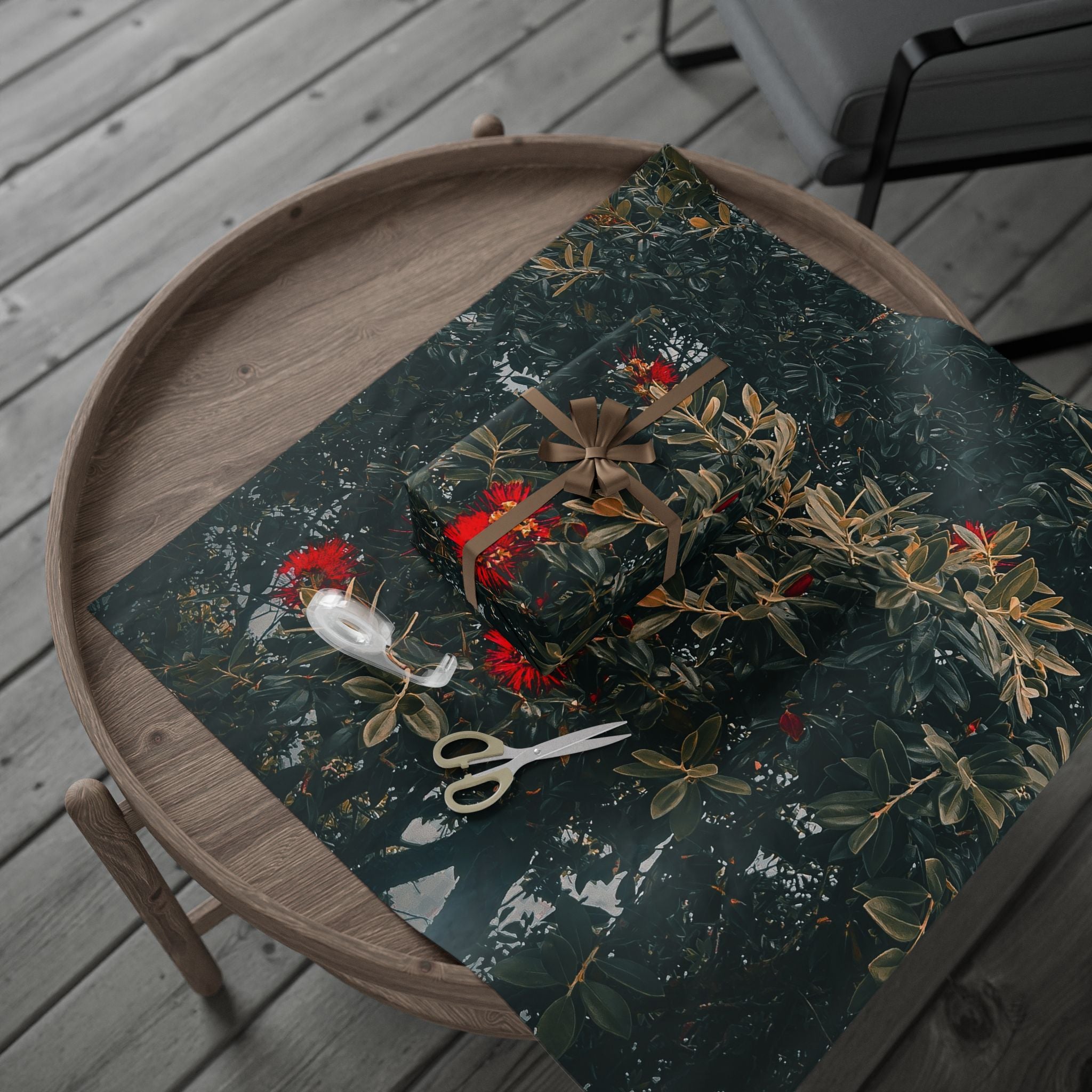 Wrapping Paper — Dark Floral Pōhutukawa Pattern Gift Wrap