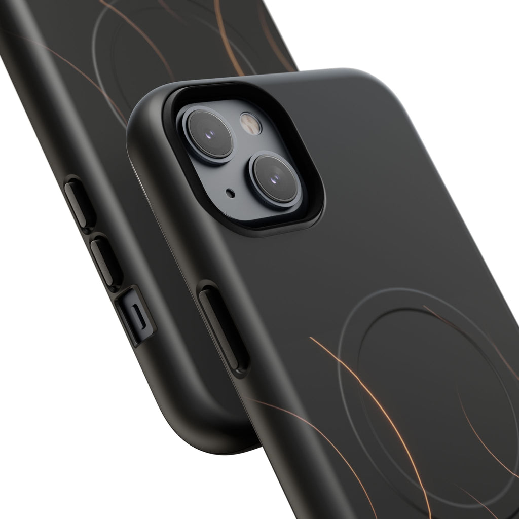 Magnetic Tough Phone Case — Black Minimalist Rings, Shockproof Magnetic Grip