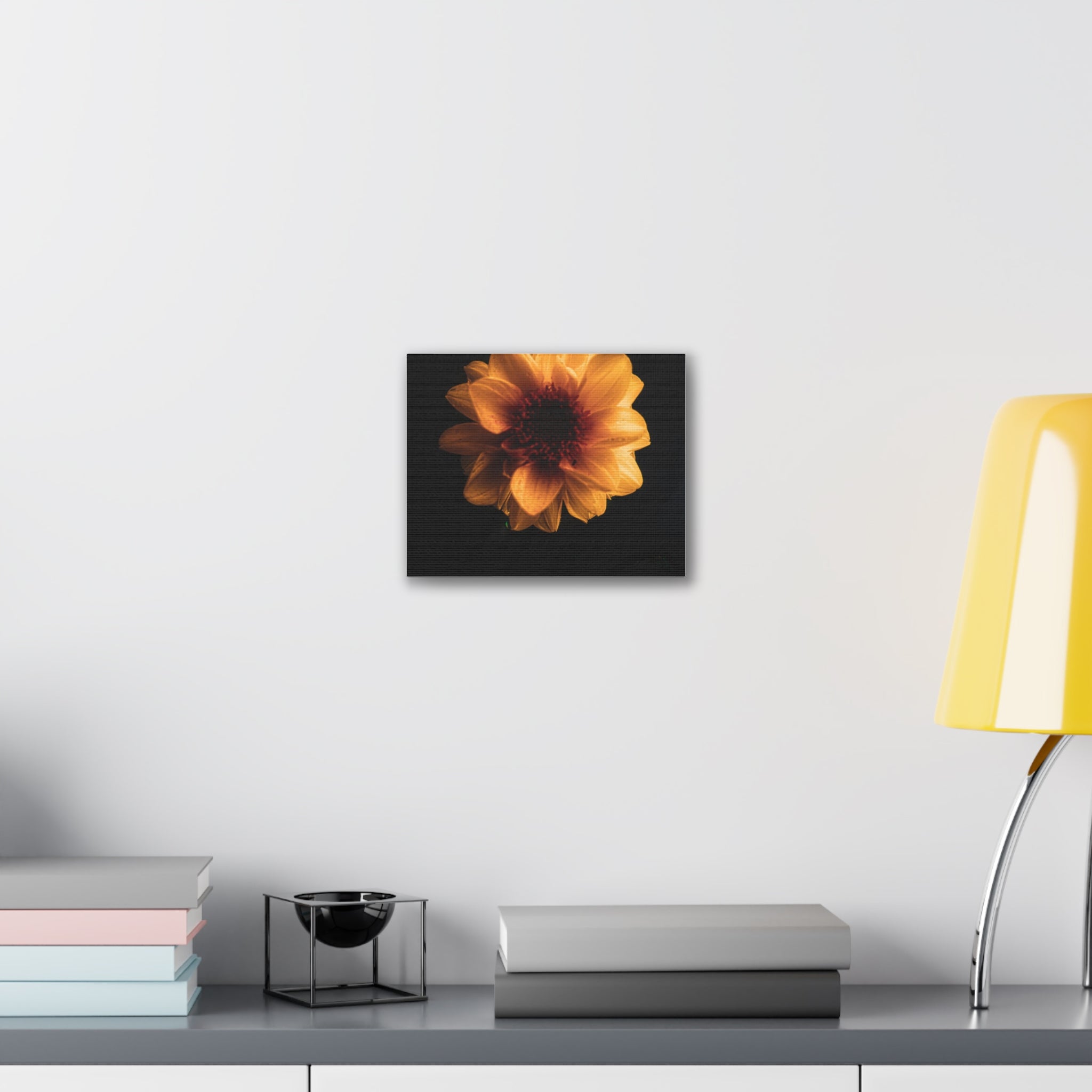 Golden Sunflower Canvas Print — Dramatic Dark Floral Wall Art