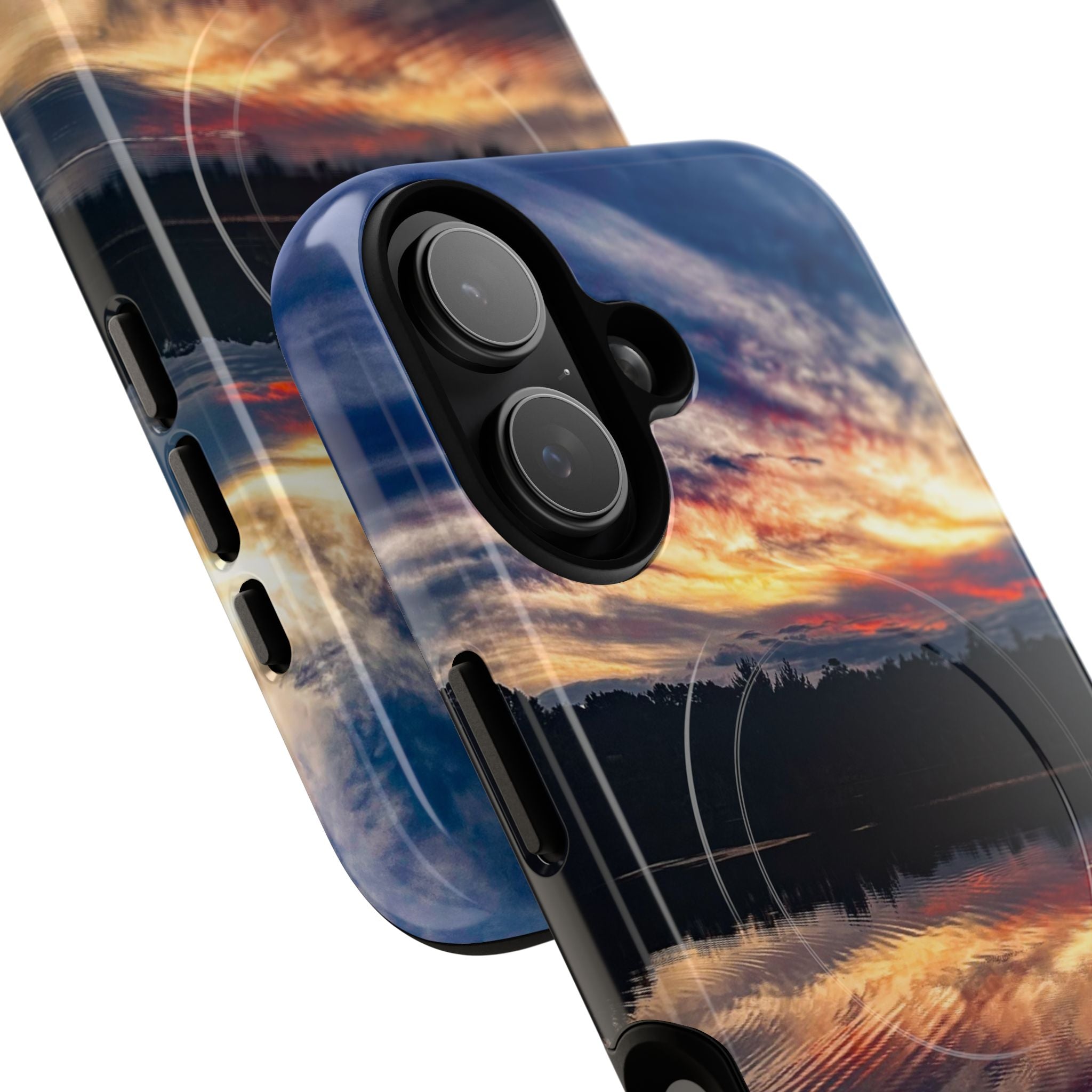 Sunset Lake Tough Magnetic Phone Case — Durable Magnetic Mount iPhone Case with Scenic Reflection Design