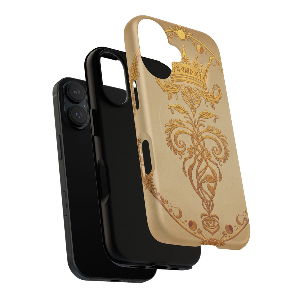 Gold Floral Crest Tough Phone Case — Protective Magnetic iPhone Cover